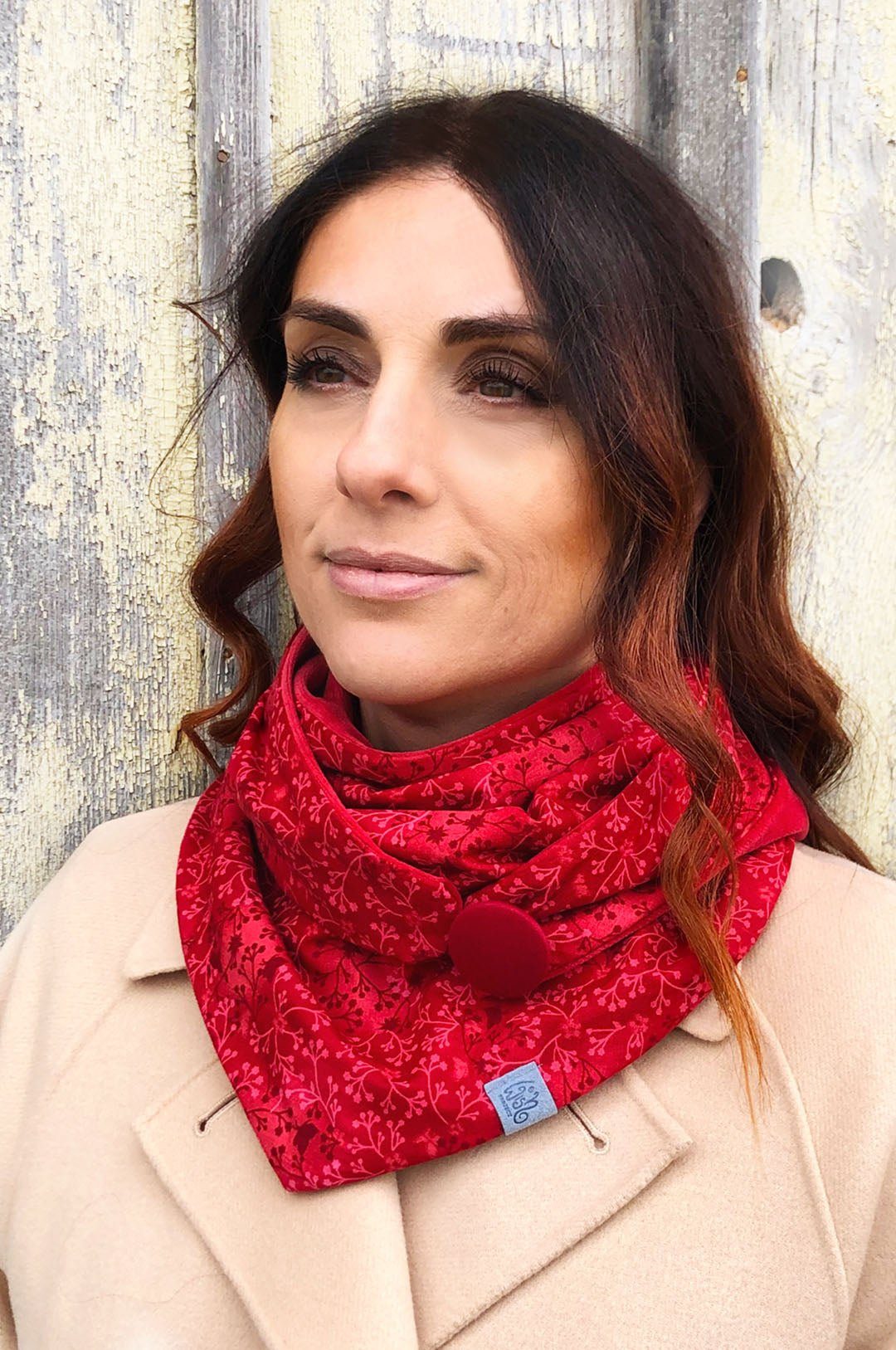 Wishproject® Dreieckstuch Damen Dreieckstuch, Rot Blütenornament, XXL Schal, Loopschal, Hergestellt in Deutschland, Langlebig und Stilvoll