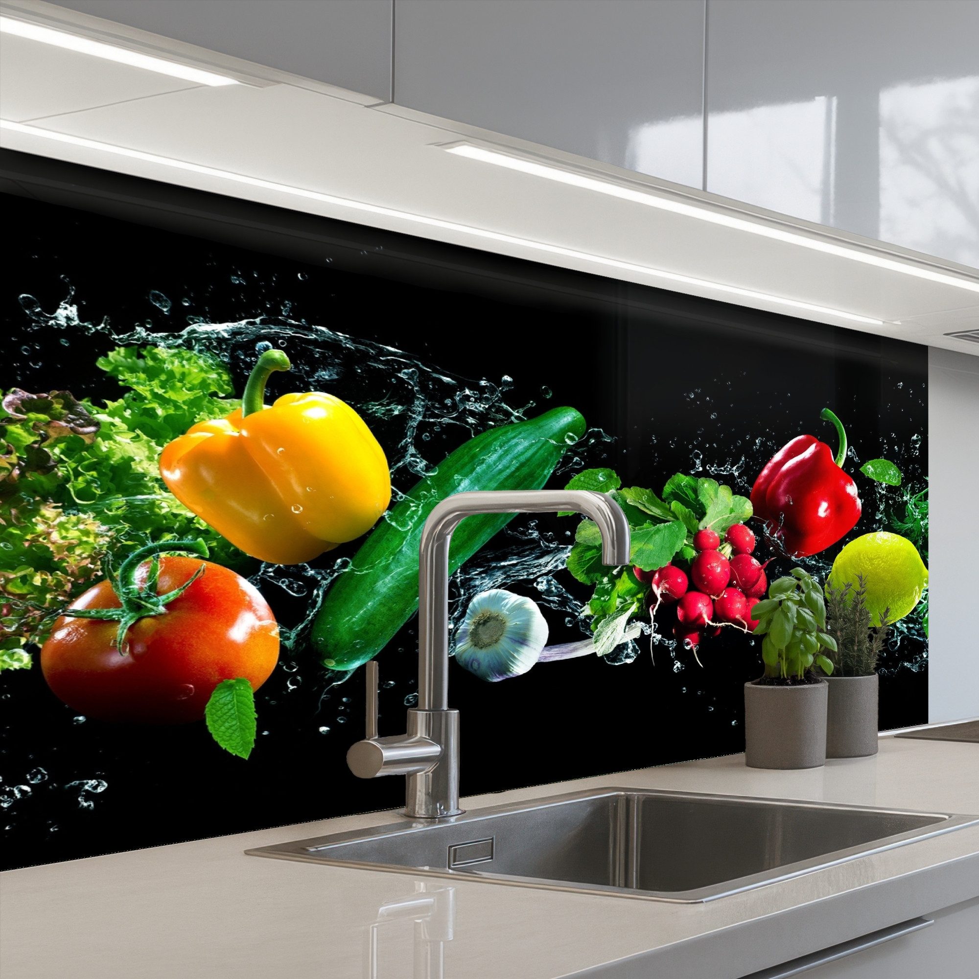 KitchenYeah Küchenrückwand selbstklebend (keine Folie) Gemüse - Splash - Schwarz, (1-tlg), Küchenspritzschutz, Küche, Rückwand, Küchenwand, Wandschutz, 100x60 cm