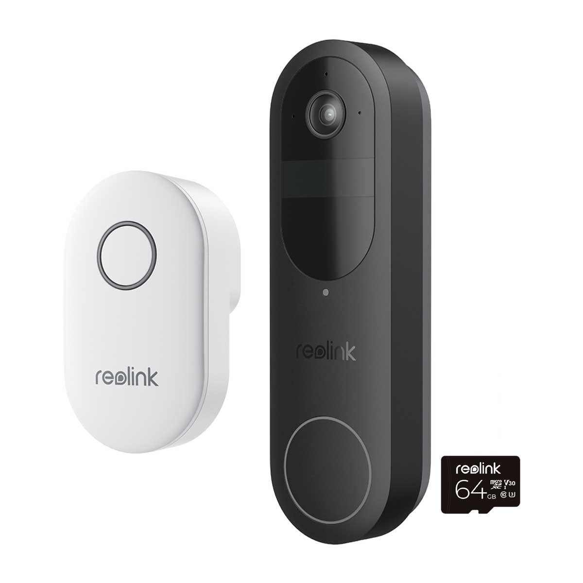 Reolink Video-Türsprechanlage D340B Video Doorbell akkubetriebene WLAN Video-Türklingel (2-tlg., mit Gong, inkl. 64 GB MicroSD-Karte, Wetterfest, 2-Wege-Audio)