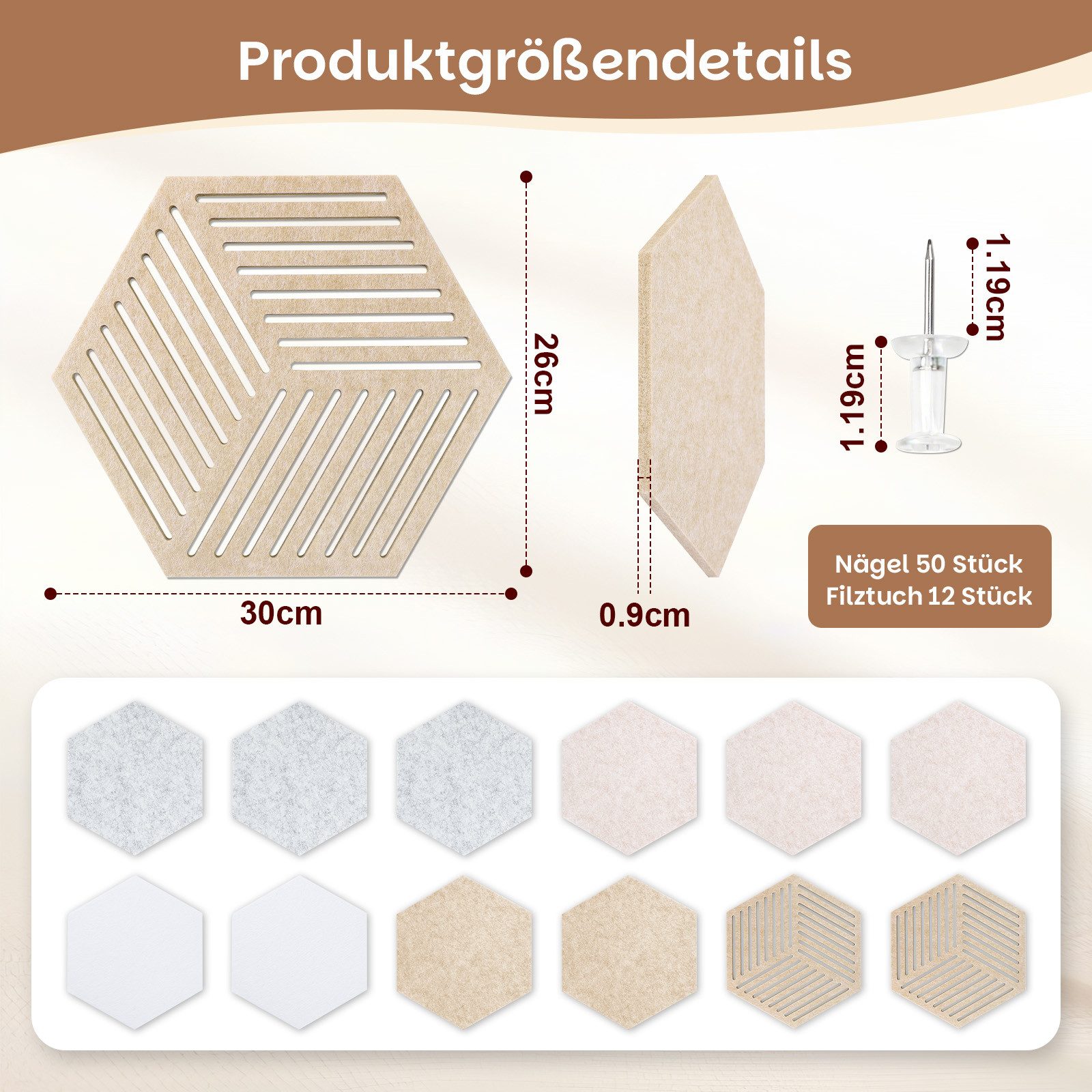 QUBEBU Pinnwand 12Stück Filz Pinnwand Memoboard Selbstklebend mit 50 Stk Pinnnadeln, (Korkwand Filzboard Memotafeln Bulletin Board Memo Board für Büro Küche, 12-tlg., Hexagon DIY Pinnwand Korktafel, 30x26x0.9cm, Dekorative Filzwand), Visionboard, Fotowand & Memoboard für Wohnzimmer, Kinderzimmer, Schule