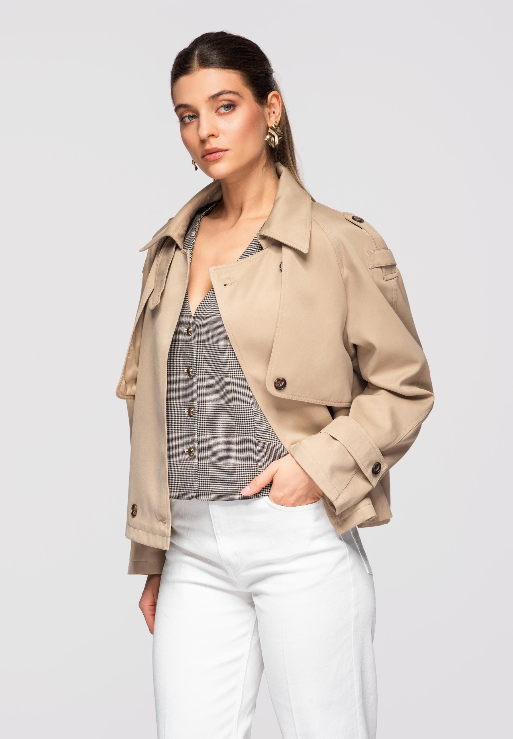 OMBRE Trenchcoat Kurze Damenjacke im modernen Trench-Stil