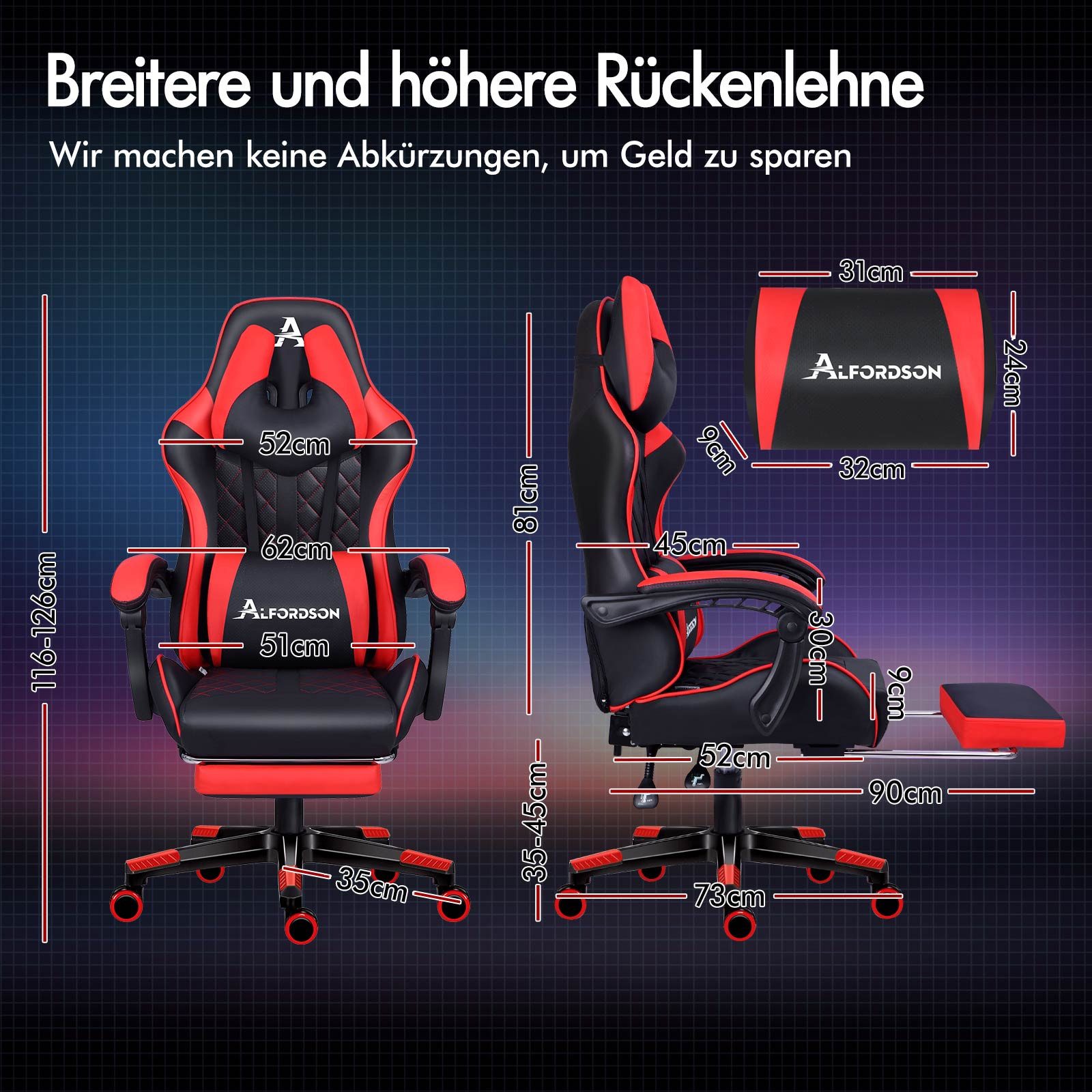 ALFORDSON Gaming-Stuhl Bürostuhl, Integrierte Fußstütze, mit günstig online kaufen