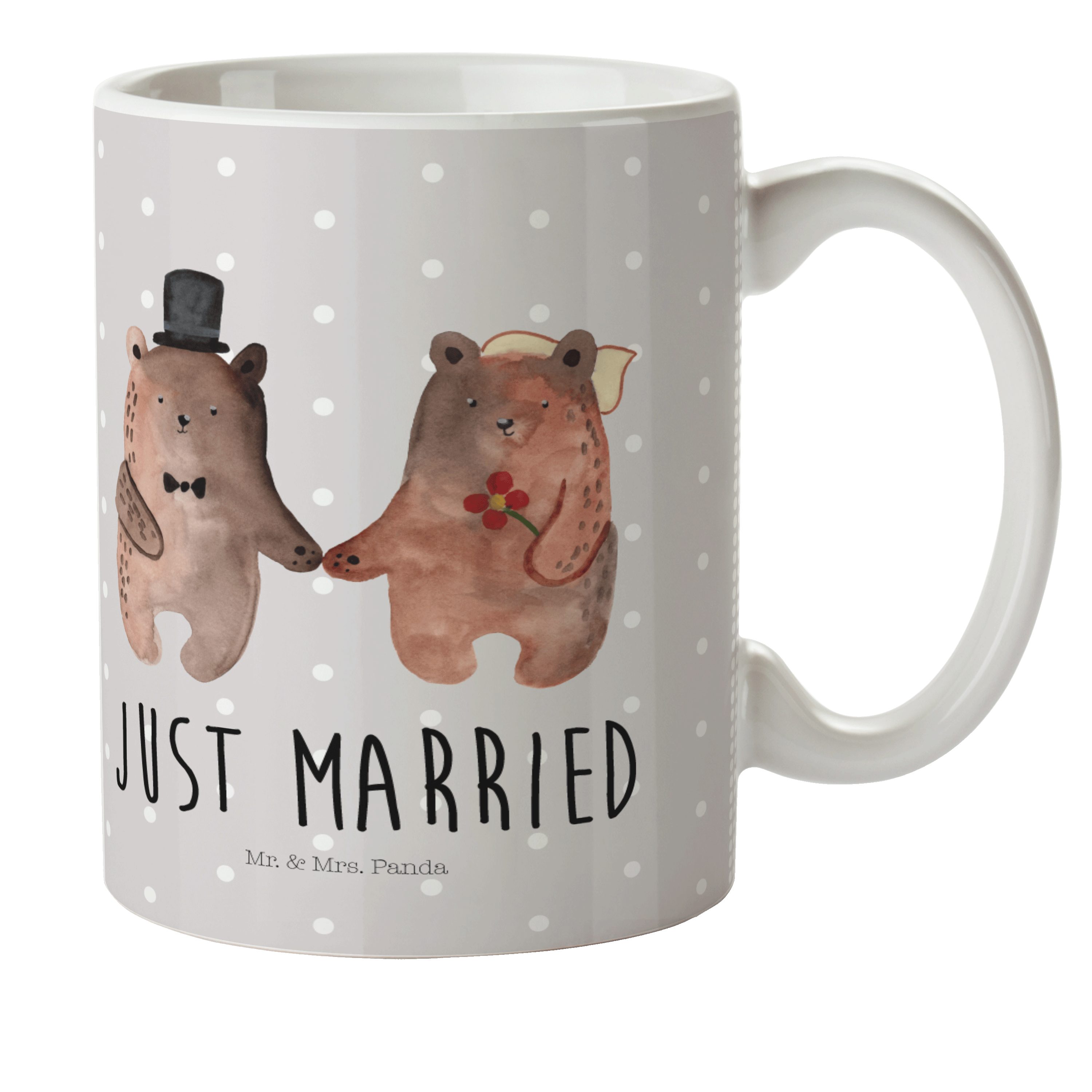 Mr. & Mrs. Panda Kinderbecher Bär Heirat - Grau Pastell - Geschenk, Tasse, Bär Verheiratet Heirate, Kunststoff