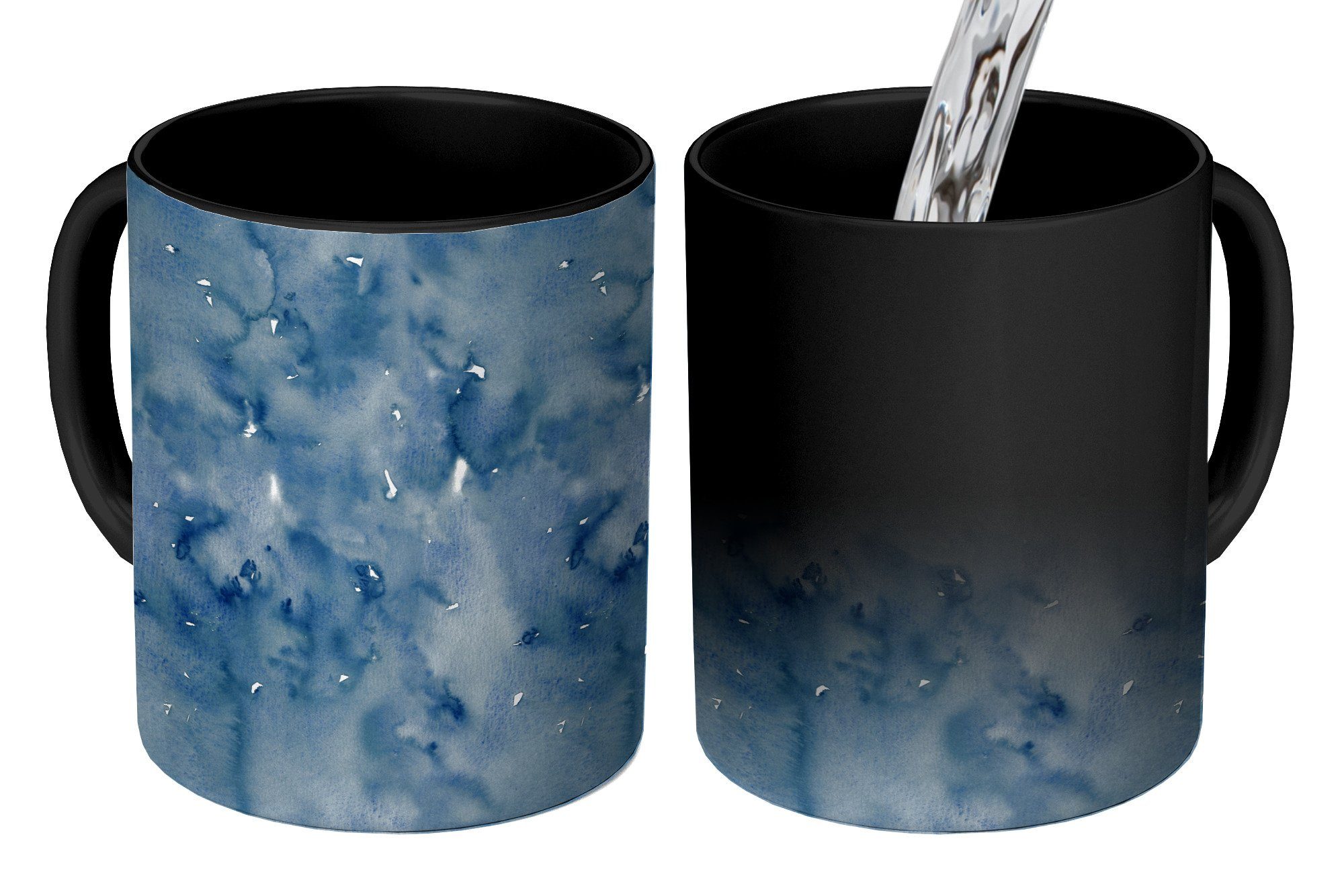 Tasse Geschenk - Zaubertasse, - Keramik, MuchoWow Muster Blau, Aquarell Teetasse, Farbwechsel, Kaffeetassen,