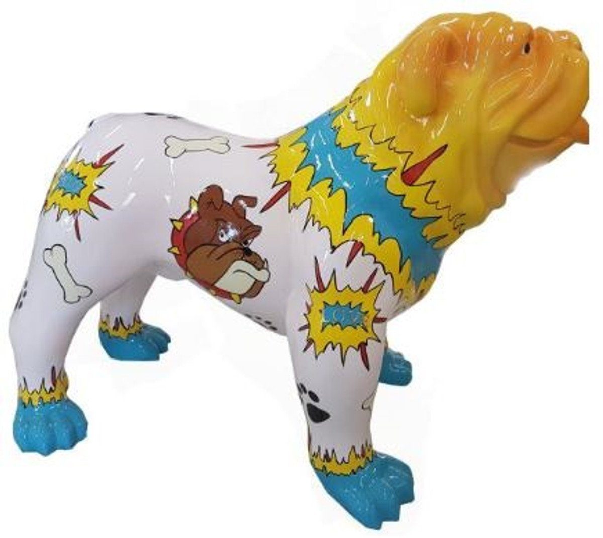 Casa Padrino Skulptur Designer Dekofigur Hund Bulldogge Bunt 90 x H. 74 cm - Wetterbeständige Deko Skulptur - Wohnzimmer Deko - Garten Deko - Designer Deko Tierfigur