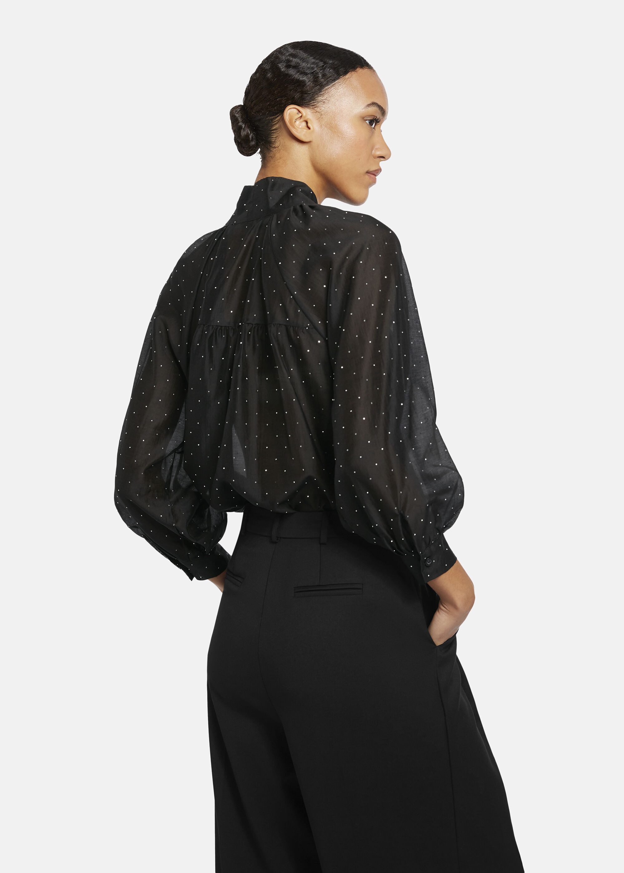 Nicowa Langarmbluse FESTAWI mit Schleifenbindung und Steinchen