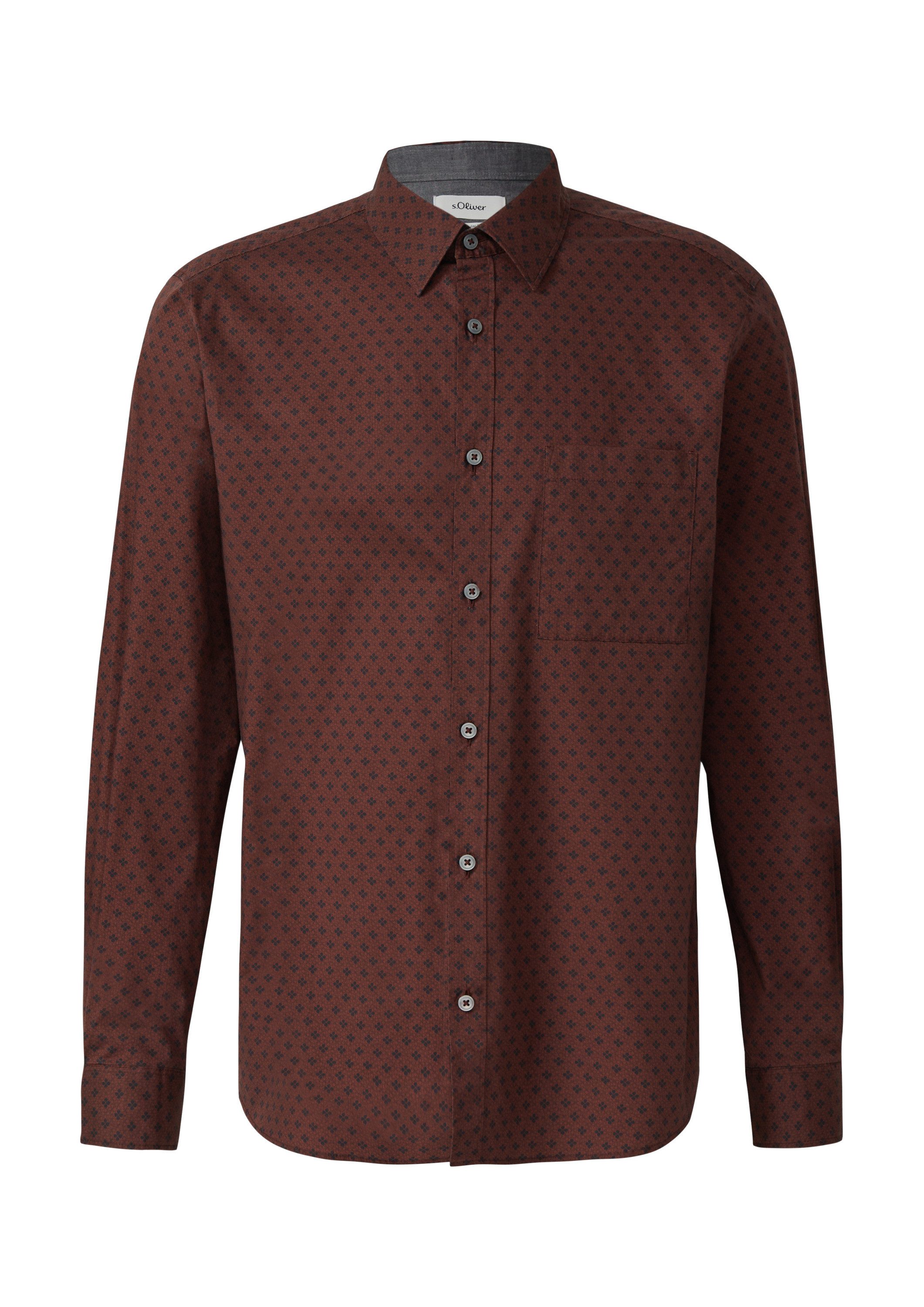 s.Oliver Langarmhemd Hemd Regular Fit: Hemd mit Allover-Print und Brusttasc günstig online kaufen