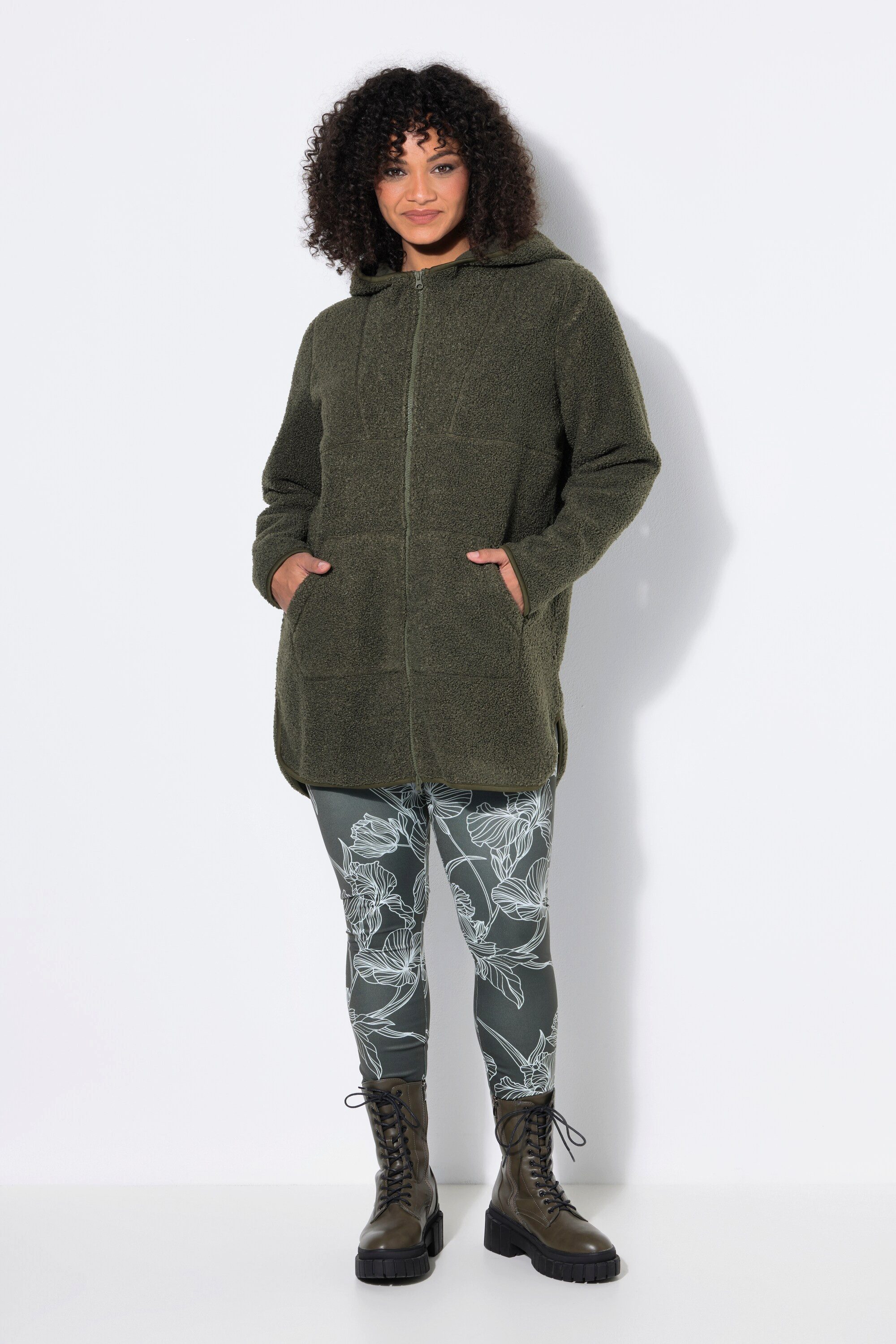 Ulla Popken Sweatjacke Longjacke Teddyfleece Kapuze Langarm hinten länger