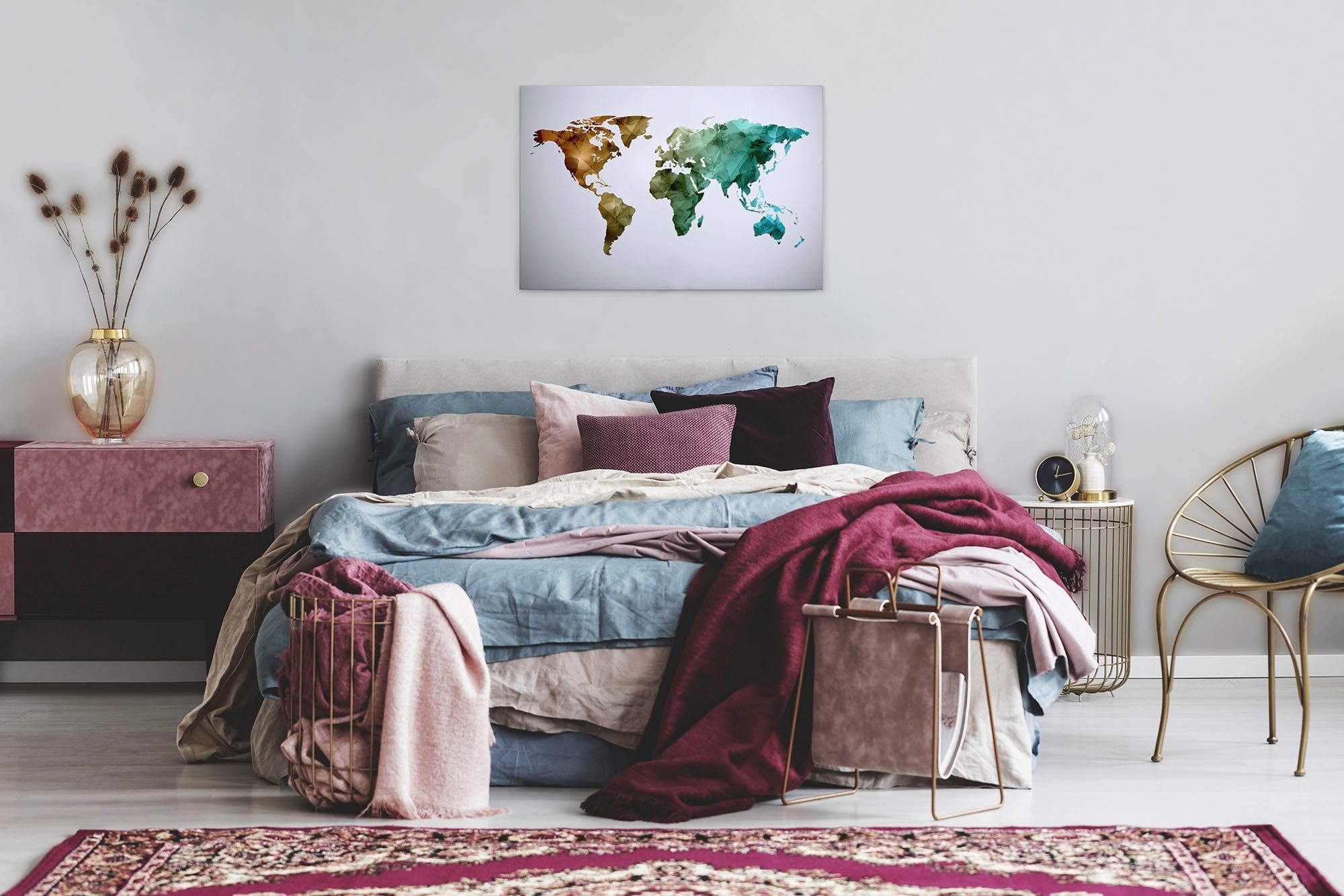 Création grün, World Bild (1 blau, St), Leinwandbild Aquarell Graphic, Keilrahmen Bunt Atlas Weltkarte Weltkarte A.S. rot