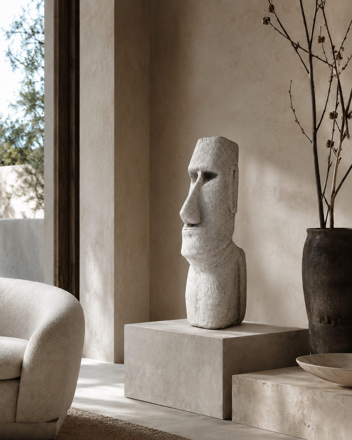 Xlmoebel Dekofigur Moai Büste Steinoptik Skulptur Antik Wohnzimmer Garten Sofort (Einzelstück, 1 St., 1-teilig), Hergestellt in Europa