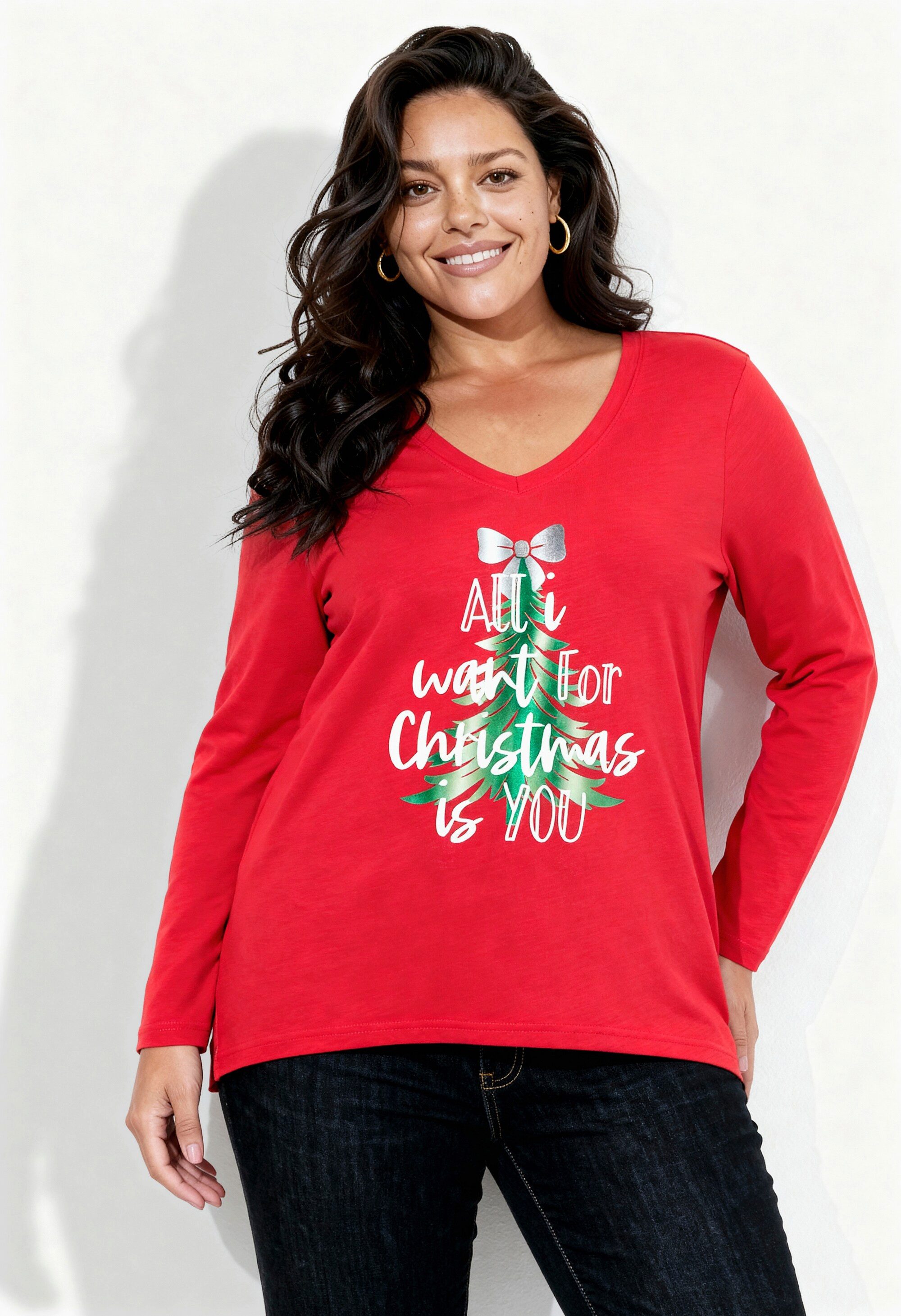 Longshirt T-Shirt mit Weihnachtsbaum