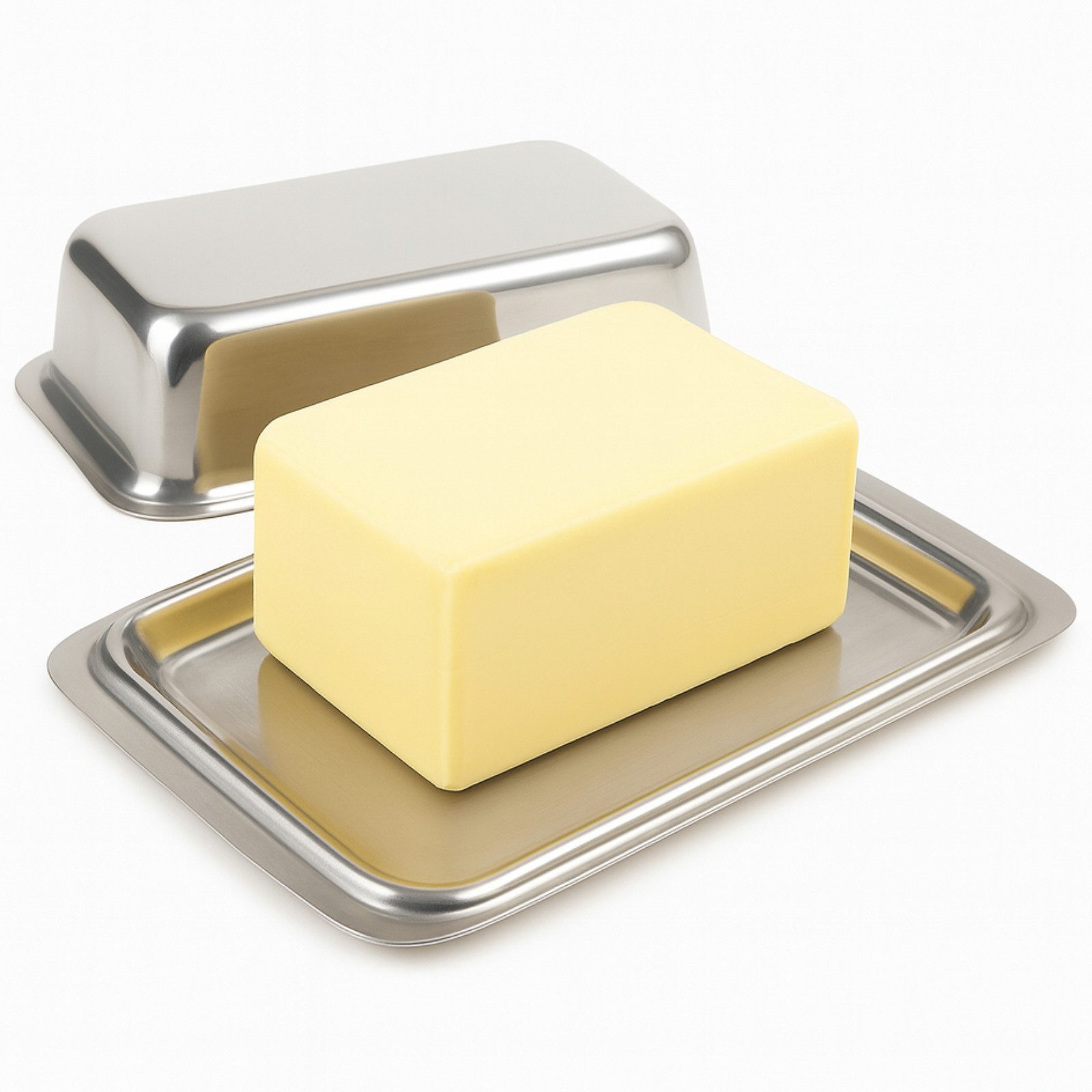 Koopman Butterdose Butterschale Edelstahl Butterglocke Kühlschrank Box Deckel 250 Gramm, Edelstahl, (1-tlg), Für 250g Butter, Spülmaschinengeeignet, 2 teilig, silberfarbend