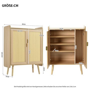 Celya Sideboard Sideboard Kommode mit 2 Türen, Geflochtenem Rattan-Design, B80/T35/H105,5 cm