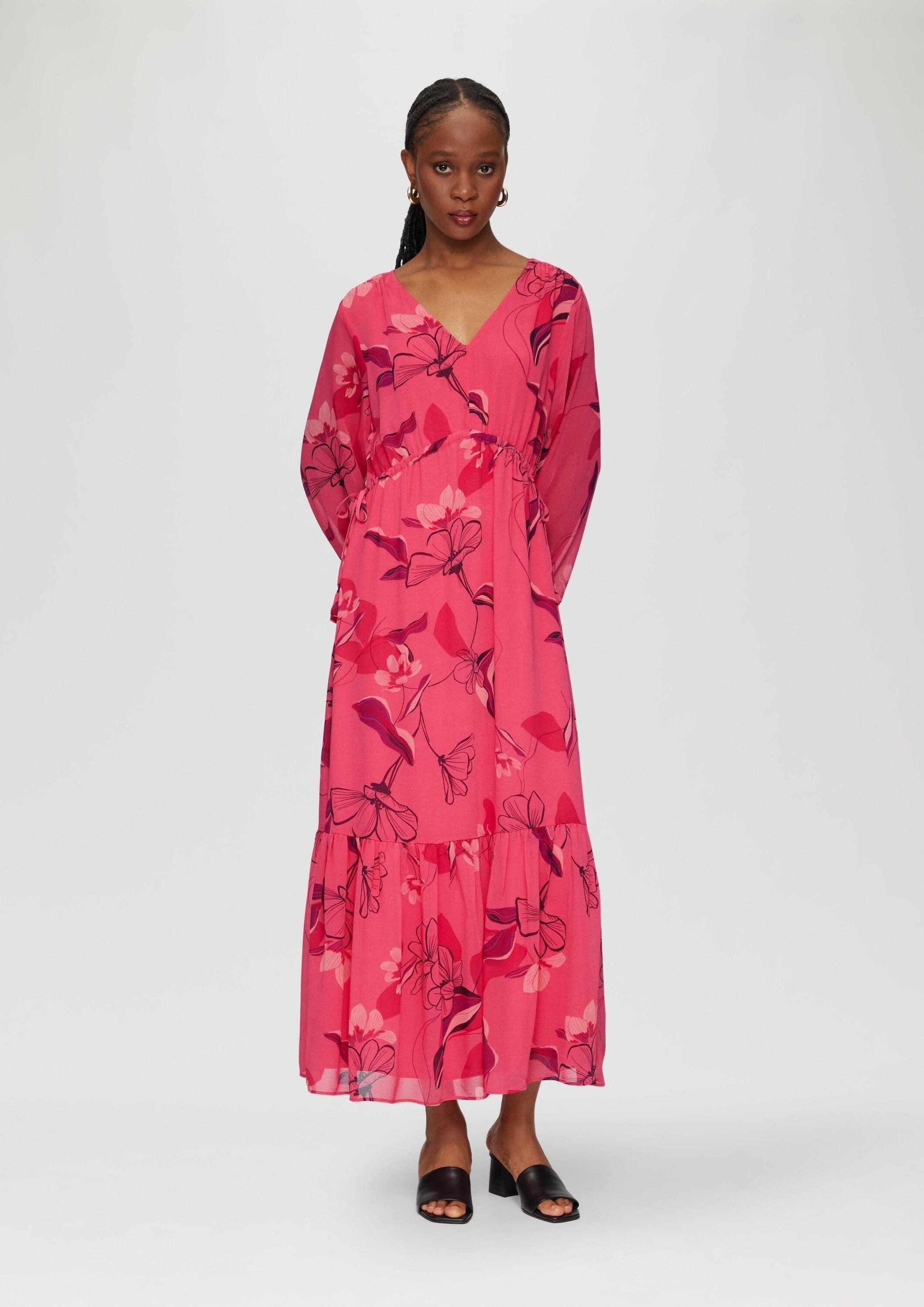 s.Oliver Maxikleid Kleid Langes Chiffonkleid mit Smok-Details