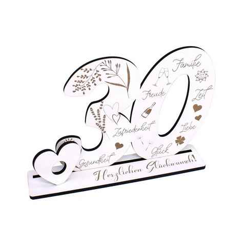 Dekolando Deko-Buchstaben Aufsteller Zahl 30 Geburtstag Herzlichen Glückwunsch Geldgeschenk (weiß, 3tlg), 17 x 24 cm