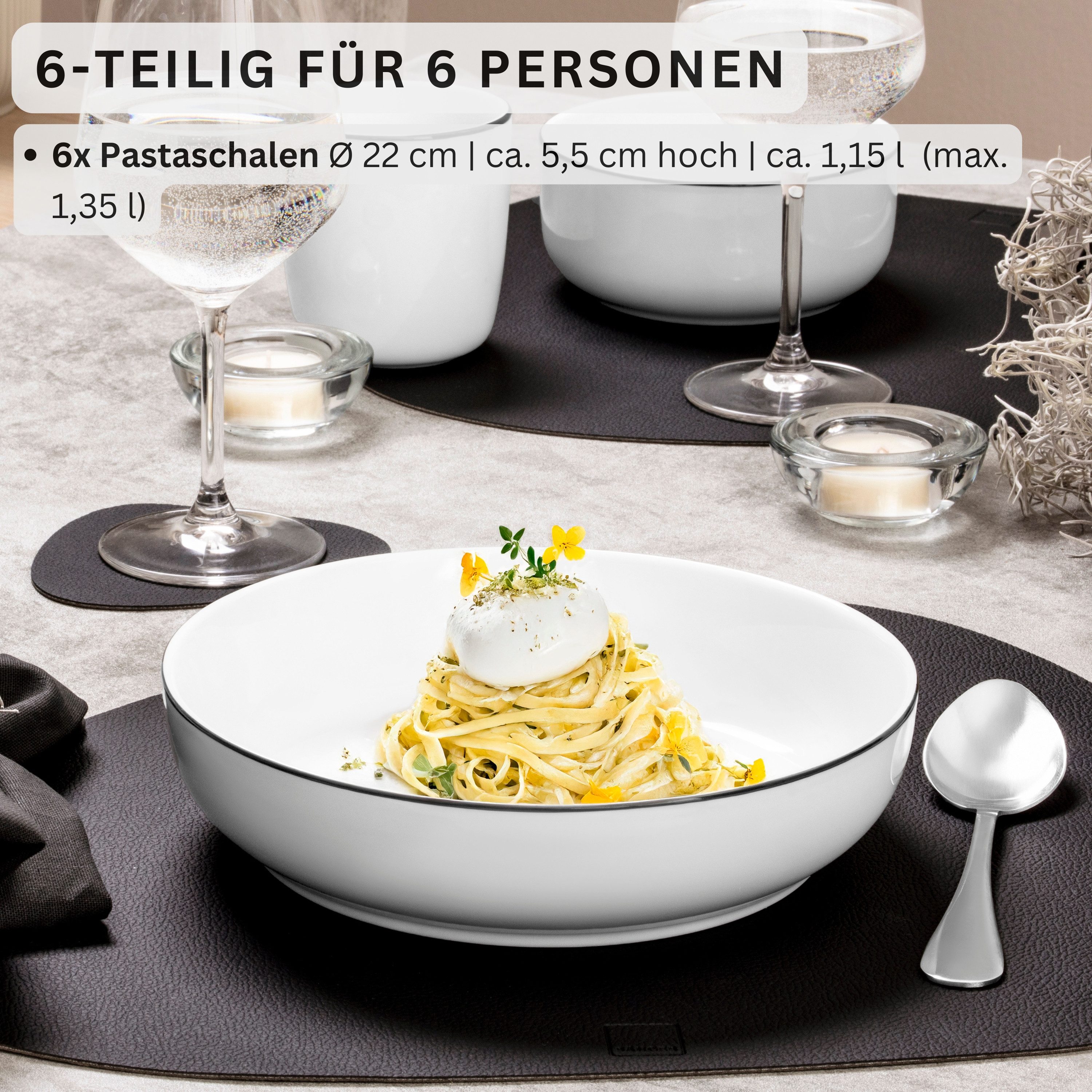 SÄNGER Teller Marlo, (6 St), Marlo Black Rim, Pastaschalen, Porzellan, PREMIUM COLLECTION