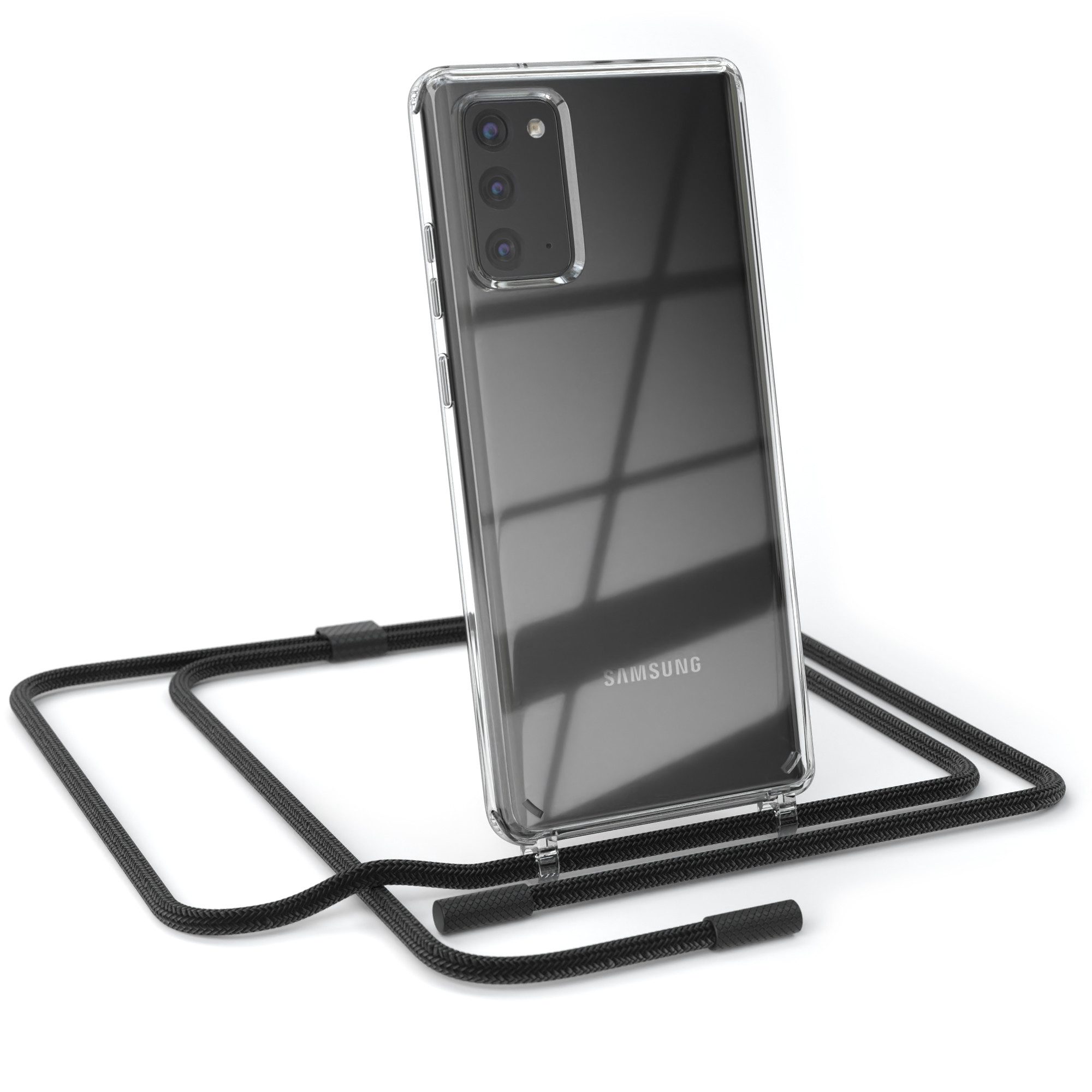 EAZY CASE Handykette Silikon Kette Unifarbe für Galaxy Note 20 / 5G 6,7 Zoll, Smartphonekette Cover Silikonhülle Umhängetasche Necklace Schwarz