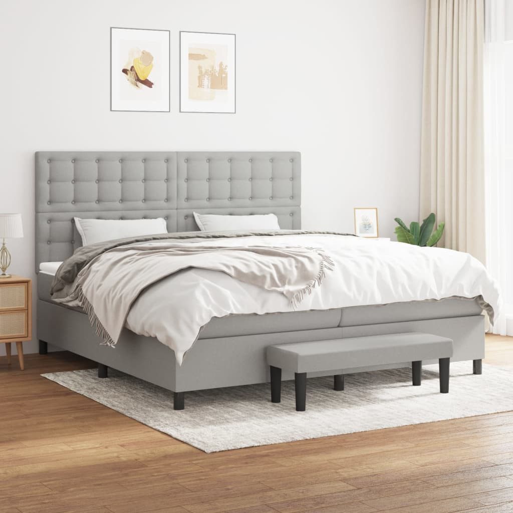 vidaXL Boxspringbett Boxspringbett mit Matratze Hellgrau 200x200 cm Stoff B günstig online kaufen