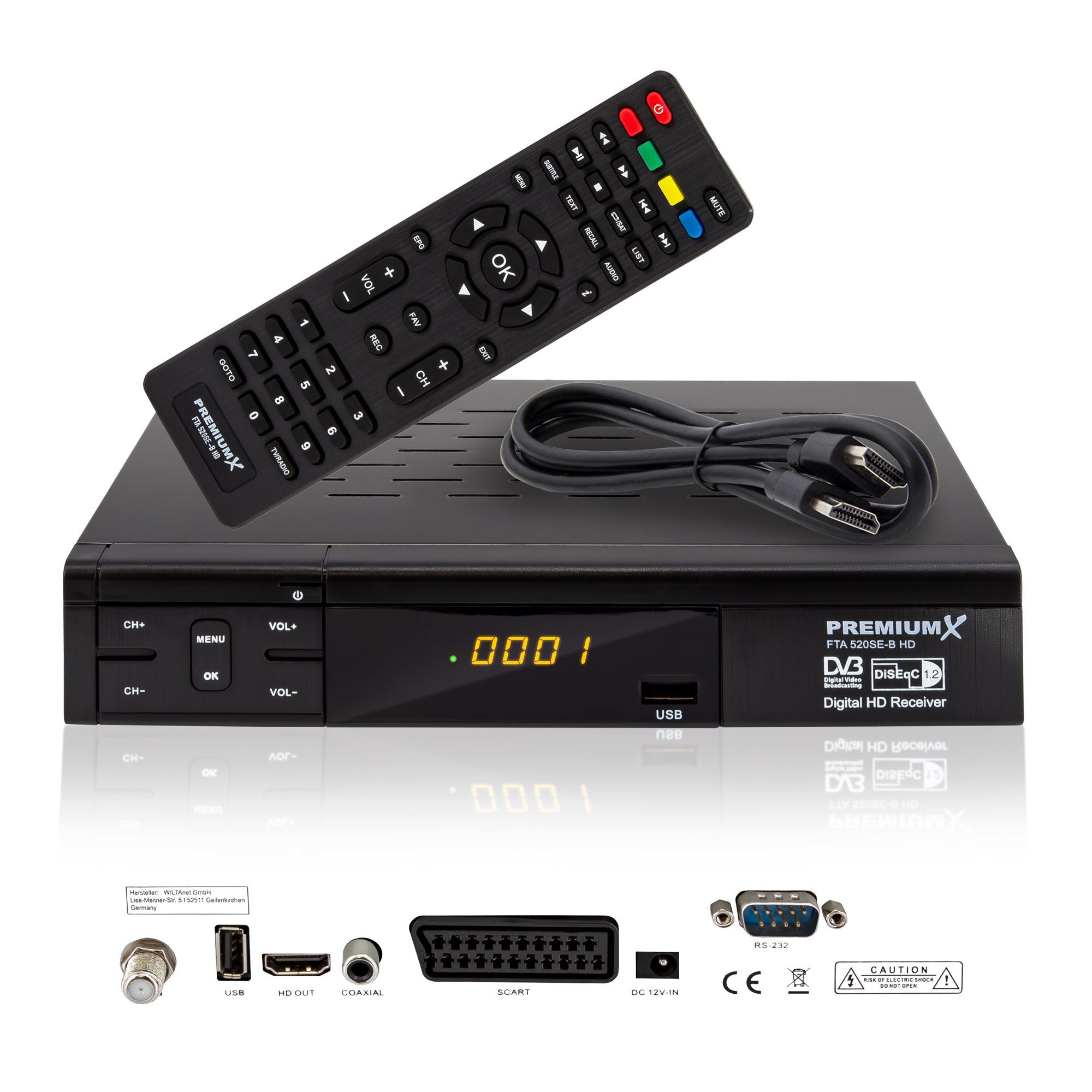 520SE-B FTA Digital Satelliten-Receiver DVB-S2 HDMI SCART USB Full HD SAT-Receiver