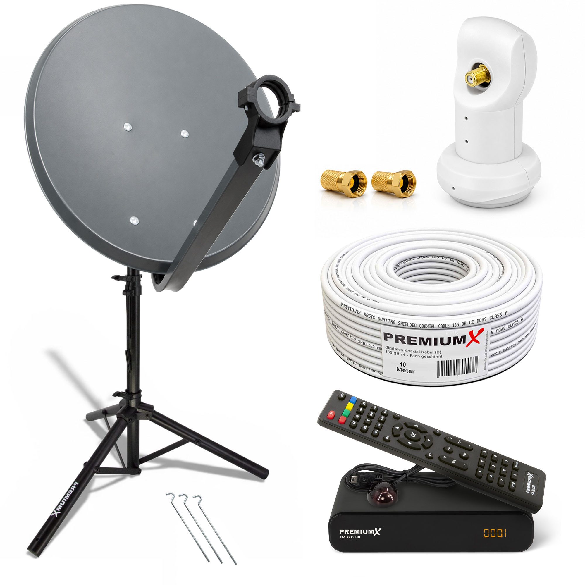 PremiumX Camping Satelliten-Komplettanlage 60cm LNB Dreibein Sat Receiver SAT-Antenne