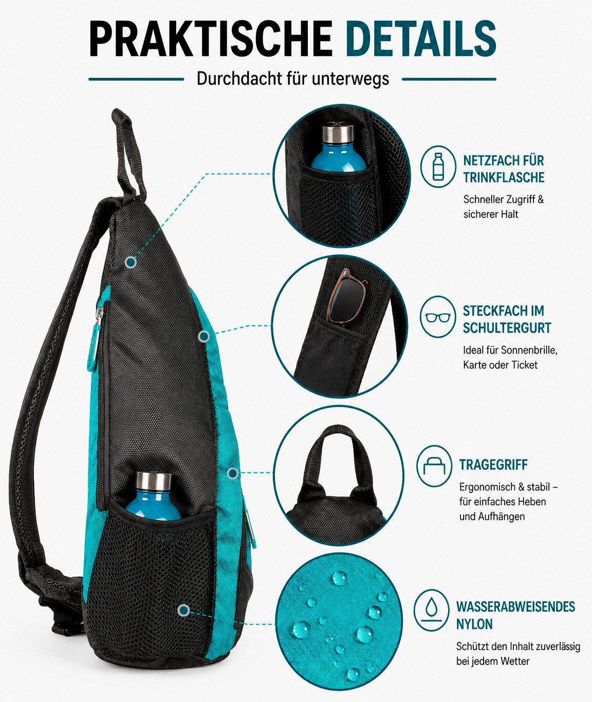 BAG STREET INTERNATIONAL Daypack Sling Bag Crossbody Schulterrucksack mit Sicherheitsfach Leicht Alltag