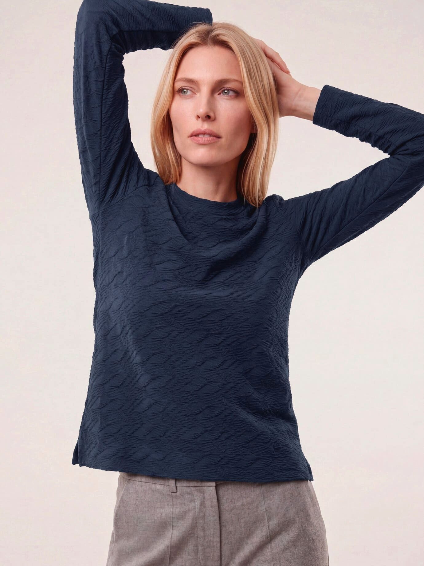 Walbusch T-Shirt Damen Shirt mit Struktur Rundhals Langarm, Rundhals