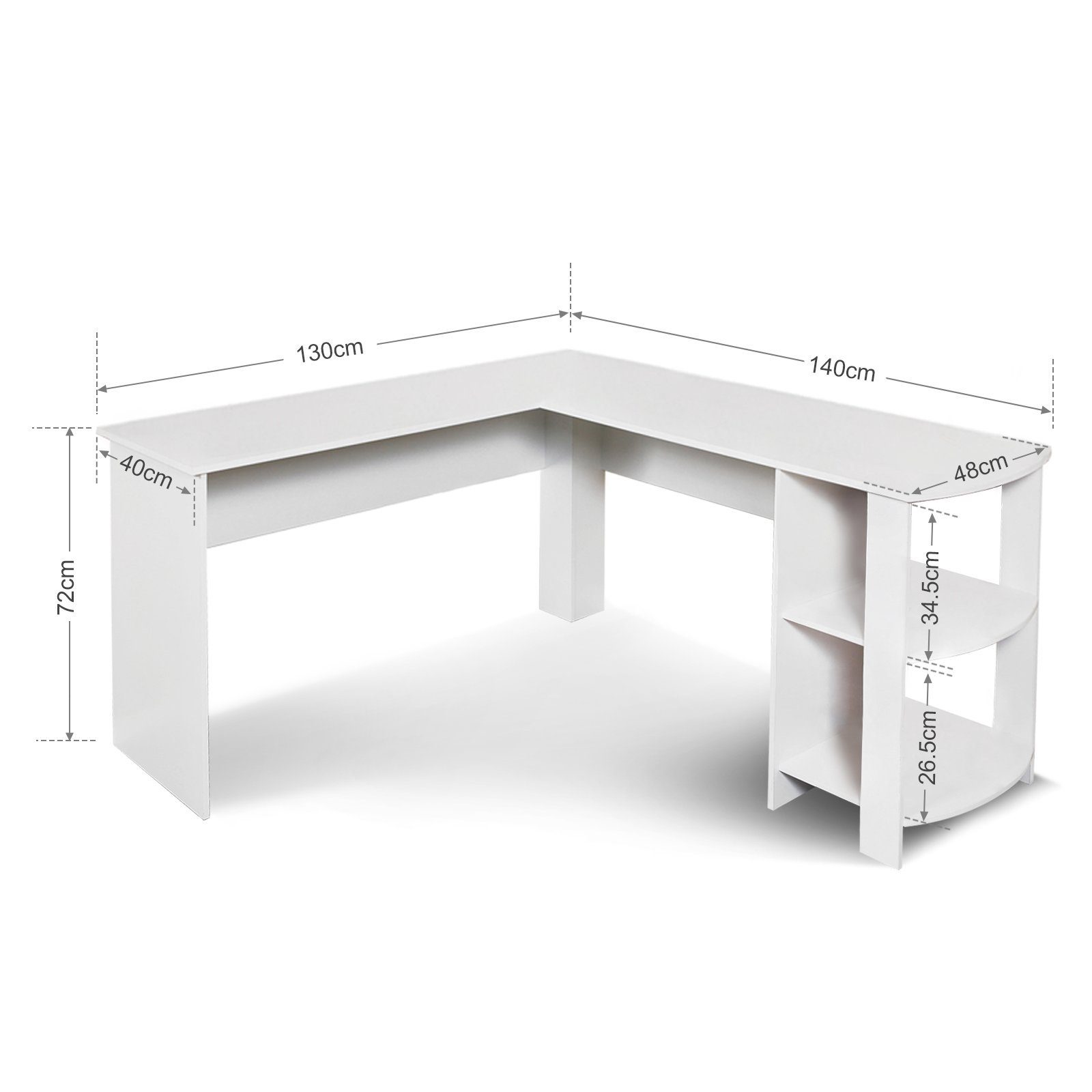 Mondeer Eckschreibtisch L-Computertisch, Weiß mit L-Förmig Weiß Ablagen, 2 | Weiß abgerundeten | Schreibtisch Weiß