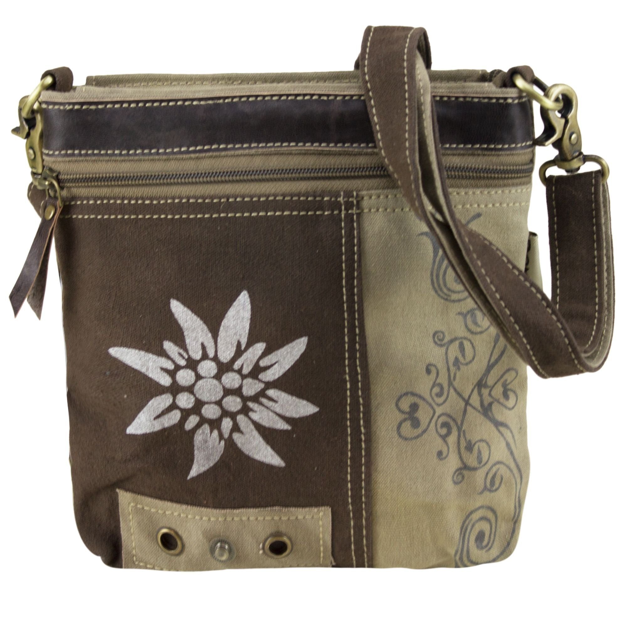 Domelo Trachtentasche Trachtentasche Dirndl Umhängetasche. Schultertasche mit Edelweiss, echtes Leder, Edelweiss Aufdruck