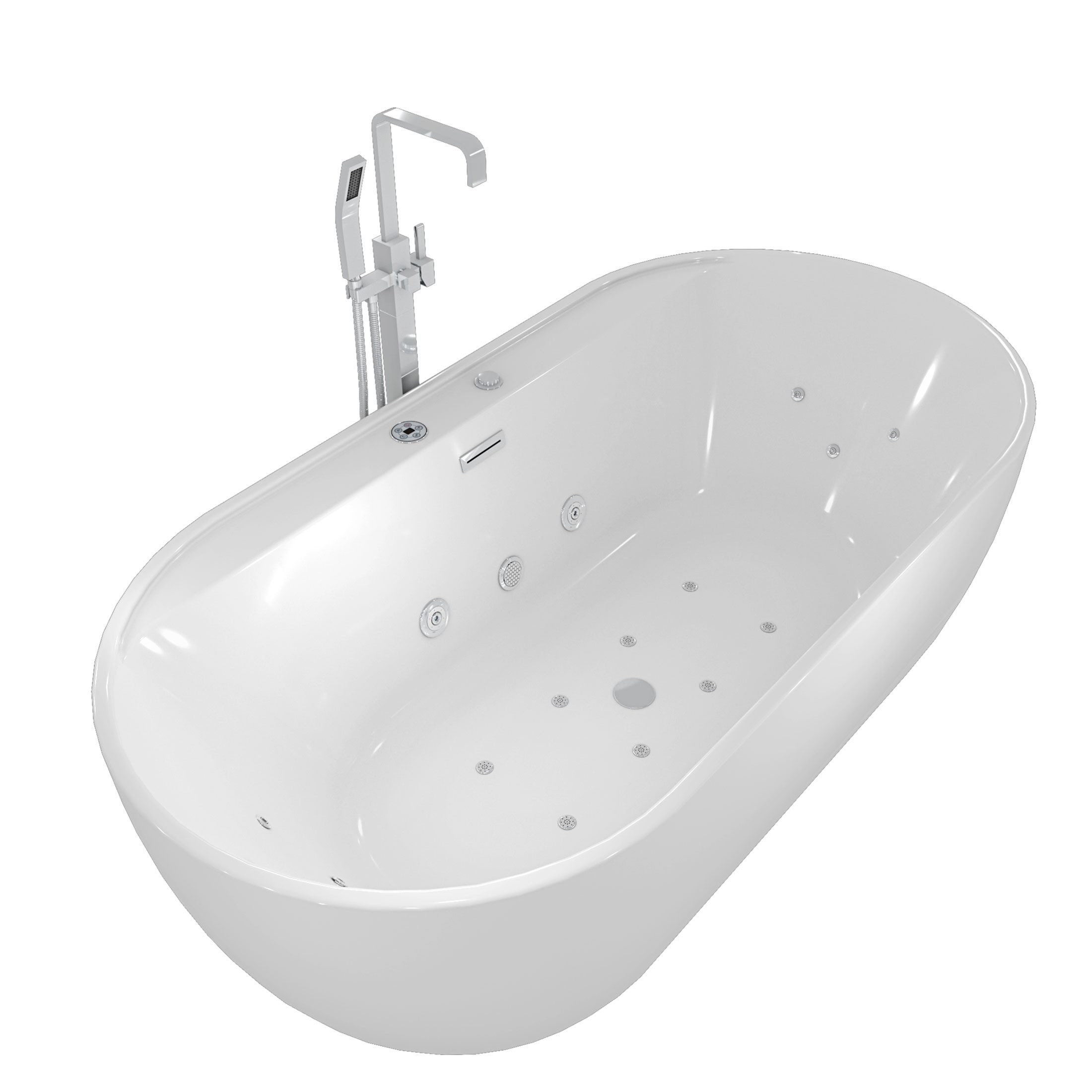 AcquaVapore Whirlpool-Badewanne Freistehende Wanne F29 180x90cm Whirlpool Luft & Wasser Armatur AF05, (1-tlg), mit Ablaufgarnitur