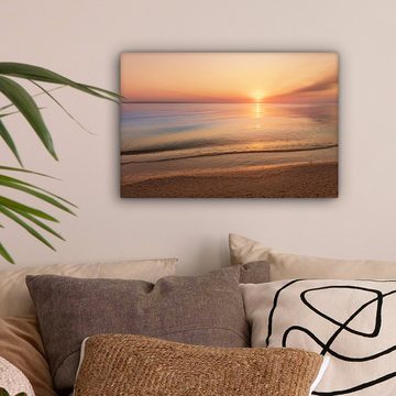 OneMillionCanvasses® Leinwandbild Strand - Meer - Rosa - Sonnenuntergang, (1 St), Wandbild Leinwandbilder, Aufhängefertig, Wanddeko, 30x20 cm
