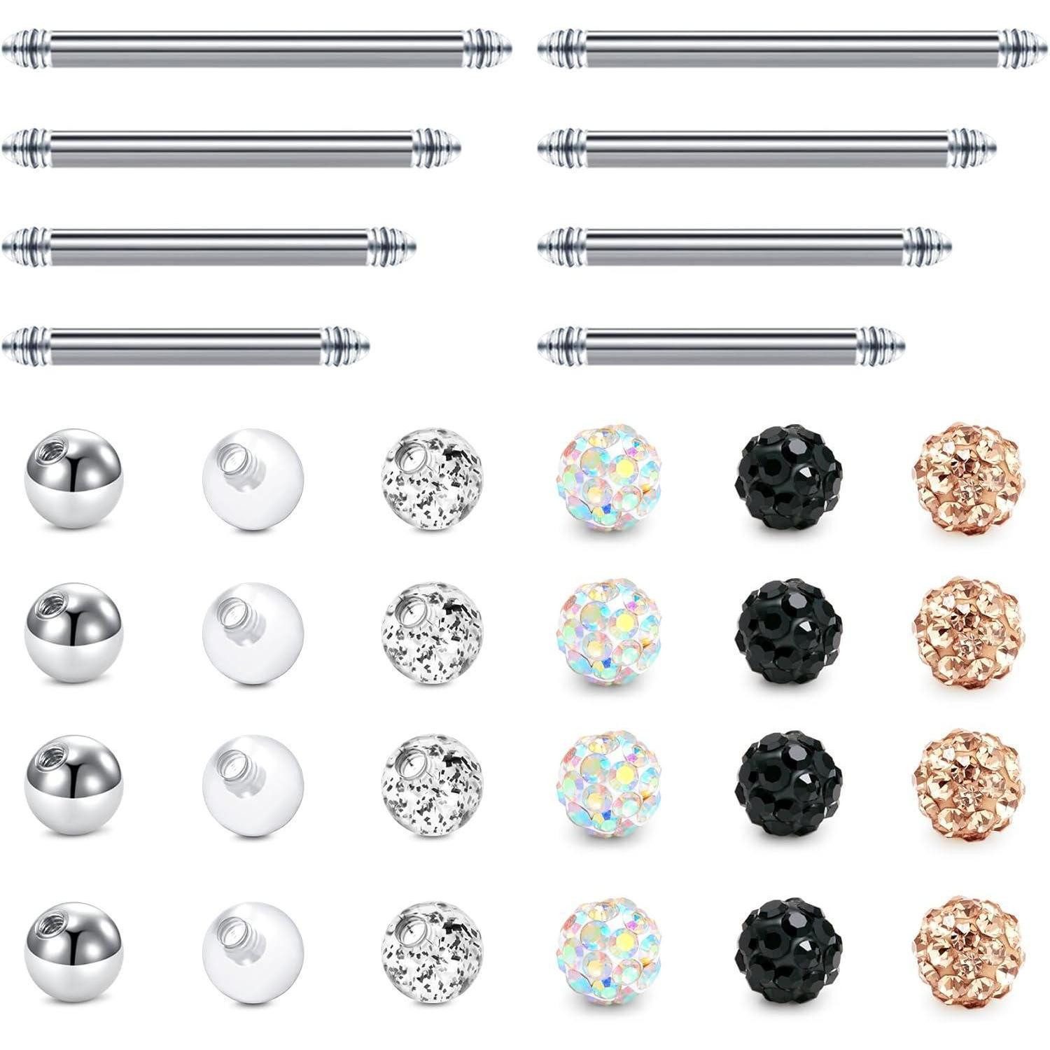 Briana Williams Piercing-Set Zungen- & Brustwarzenpiercing Set Chirurgenstahl 14G Silber