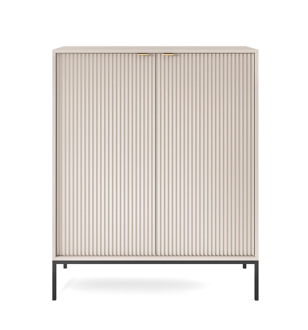 Feldmann-Wohnen Highboard Nova (2 Türen, 4 Holzböden, klare Kanten, geradliniges Design, 1 St., Riffel-Optik Front, goldfarbene Metallgriffe, ABS-Kanten), 104x39x125cm, Fronten mit ausdrucksstarkem geriffelten Muster