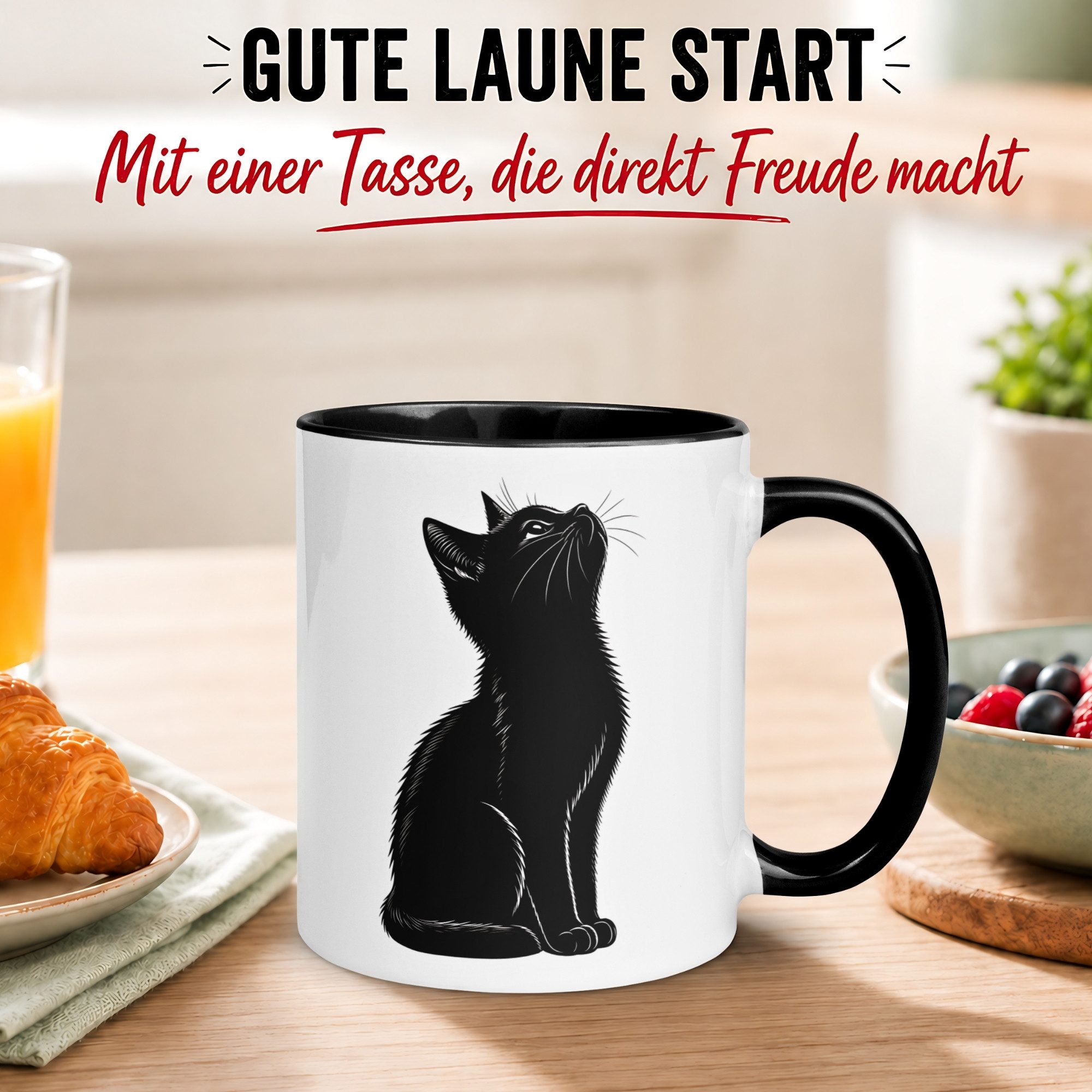Momentals Tasse Katze – „Schwarze Katze“ – lustiger Katzen Geschenk Becher, Gratis Versand · Links-&Rechtshänder · Spülmaschinenfest