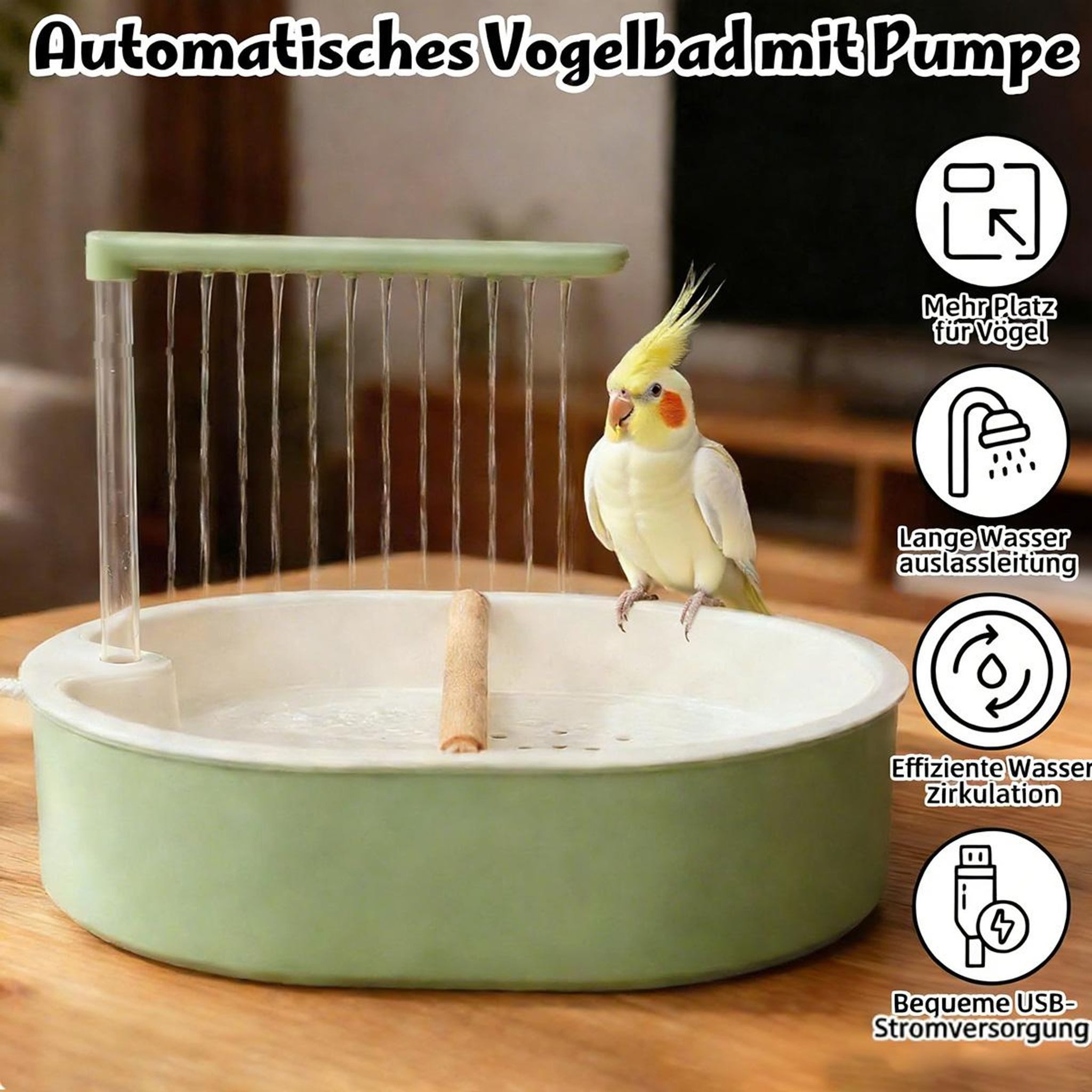 FELIXLEO Vogelkäfig Vogelbad für Papageien Wellensittiche Automatisches Duschbad USB Pumpe