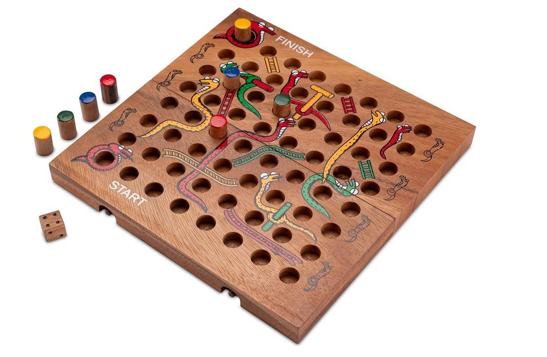 LOGOPLAY Spiel Schlange & Leiter Gr. XL, Gesellschaftsspiel, Schlange & Leiter Gr. XL mit klappbarem Spielbrett für 2 bis 4