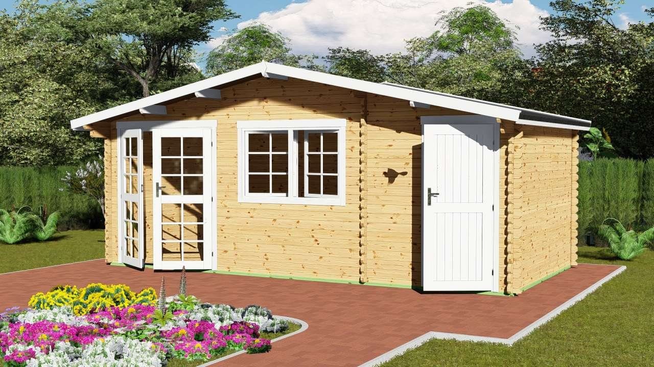 Finn Art Blockhaus Gartenhaus 6x3m Holz Norwegen 60 in 40mm Wandstärke, BxT: 600x300 cm, mit 18 mm Fußboden, mit Schindeln rot