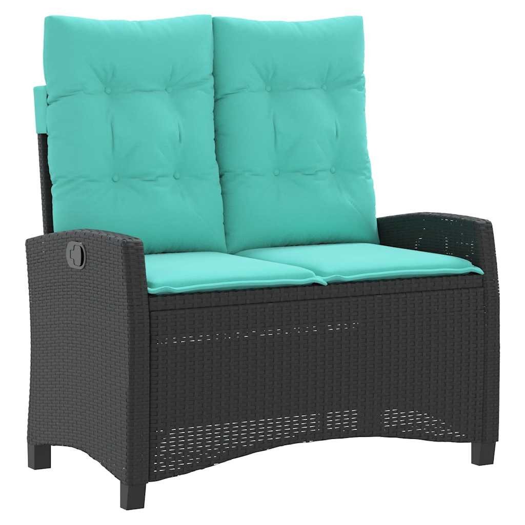 Gartenbank Gartenbank Verstellbar mit Kissen Schwarz Poly Rattan