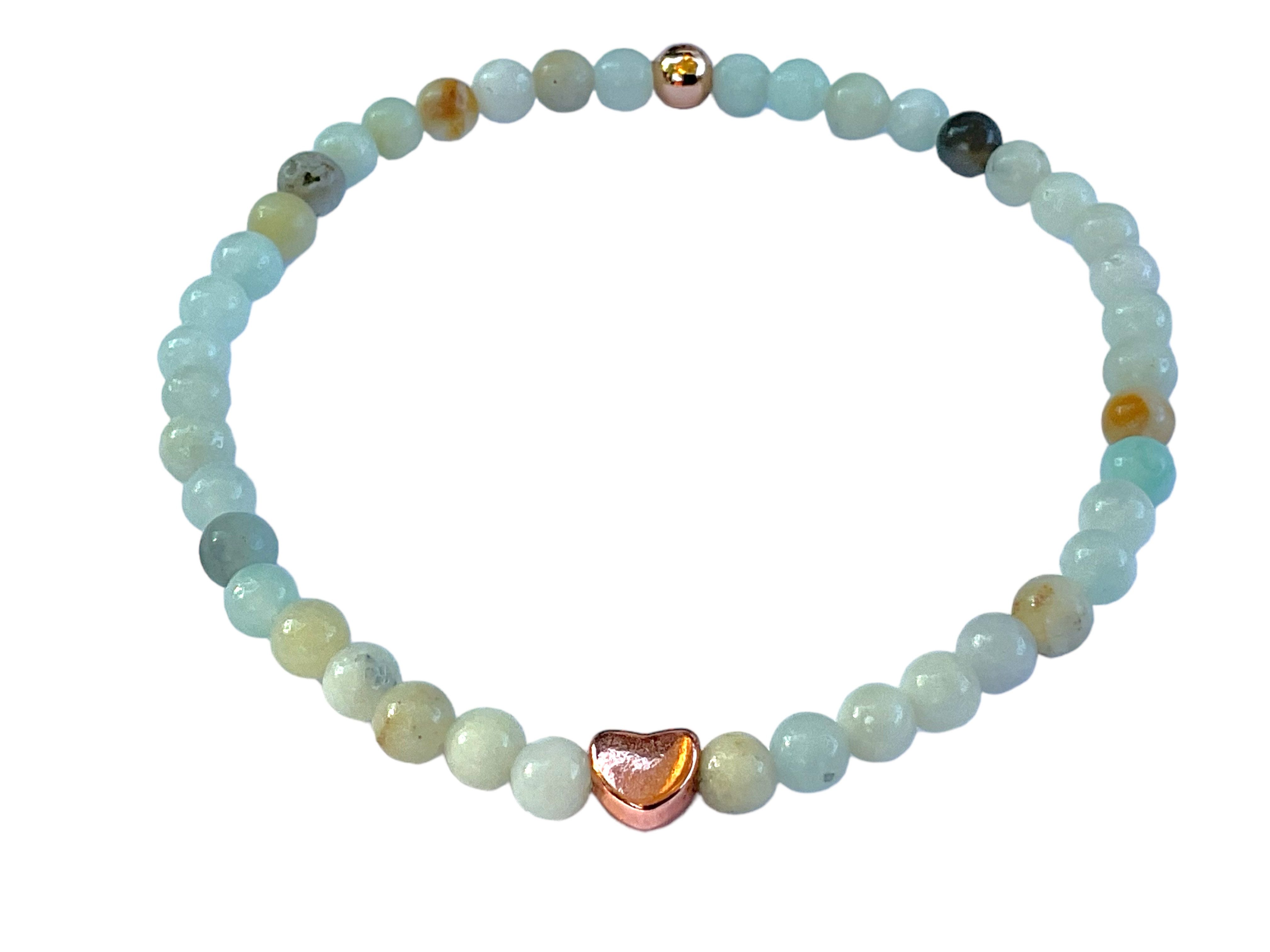 Steinfixx® Perlenarmband Edelstein Perlenarmband aus buntem Amazonit rosèvergoldet (rosègold plattierte Elemente, 1-tlg., AAA-Qualität), incl. Geschenkbox und Edelsteinkarte