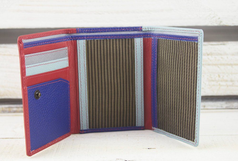RFID-Schutz, aus recycelten Mini Lederresten, echt Leder Geldbörse Sunsa Brieftasche, klein mit Unisex Mini blau/silber/rot Leder, Geldbörse Geldbeutel Portemonnaie