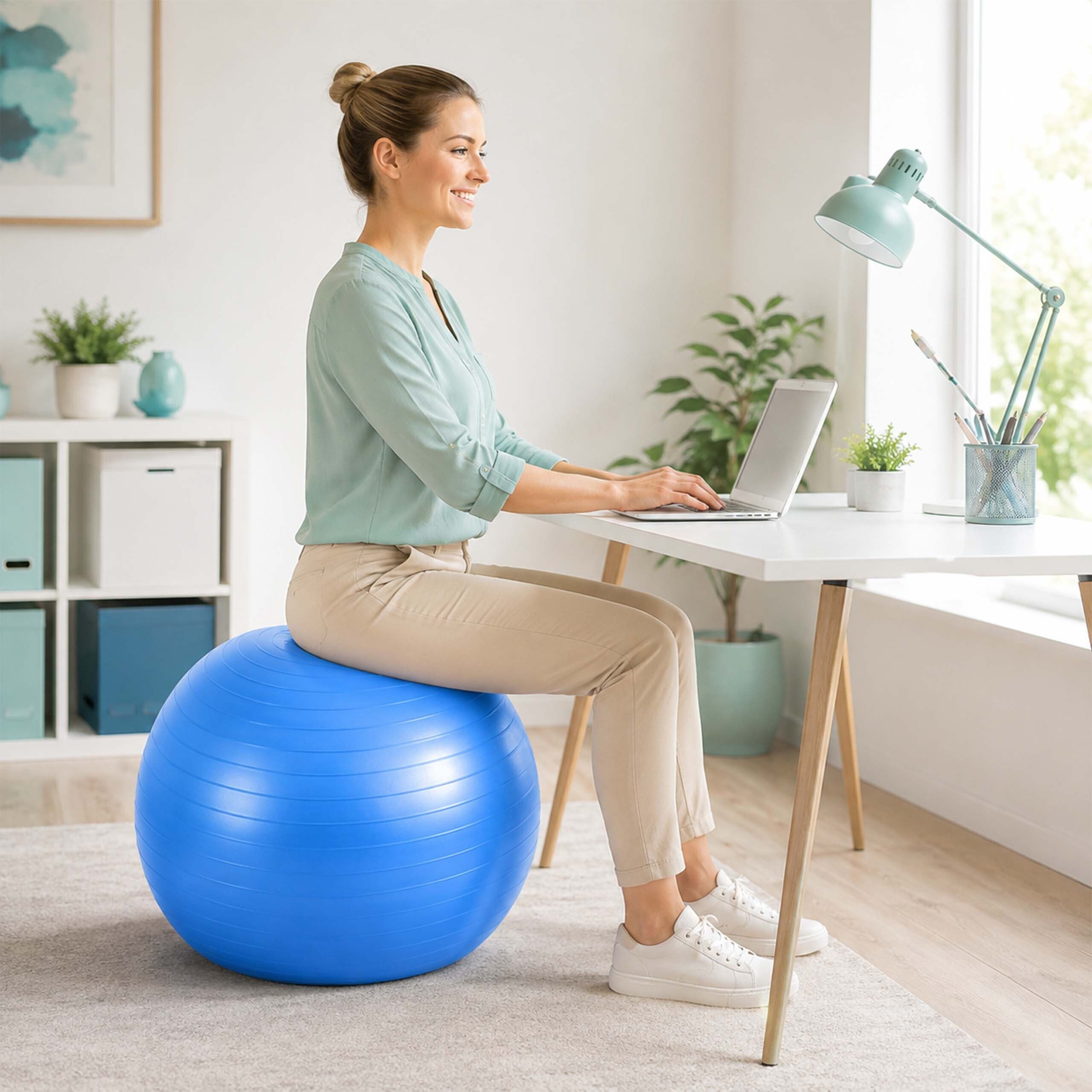 relaxdays Gymnastikball mit Luftpumpe (3-St), blau, Ø 65 cm – Bild 3 von 5