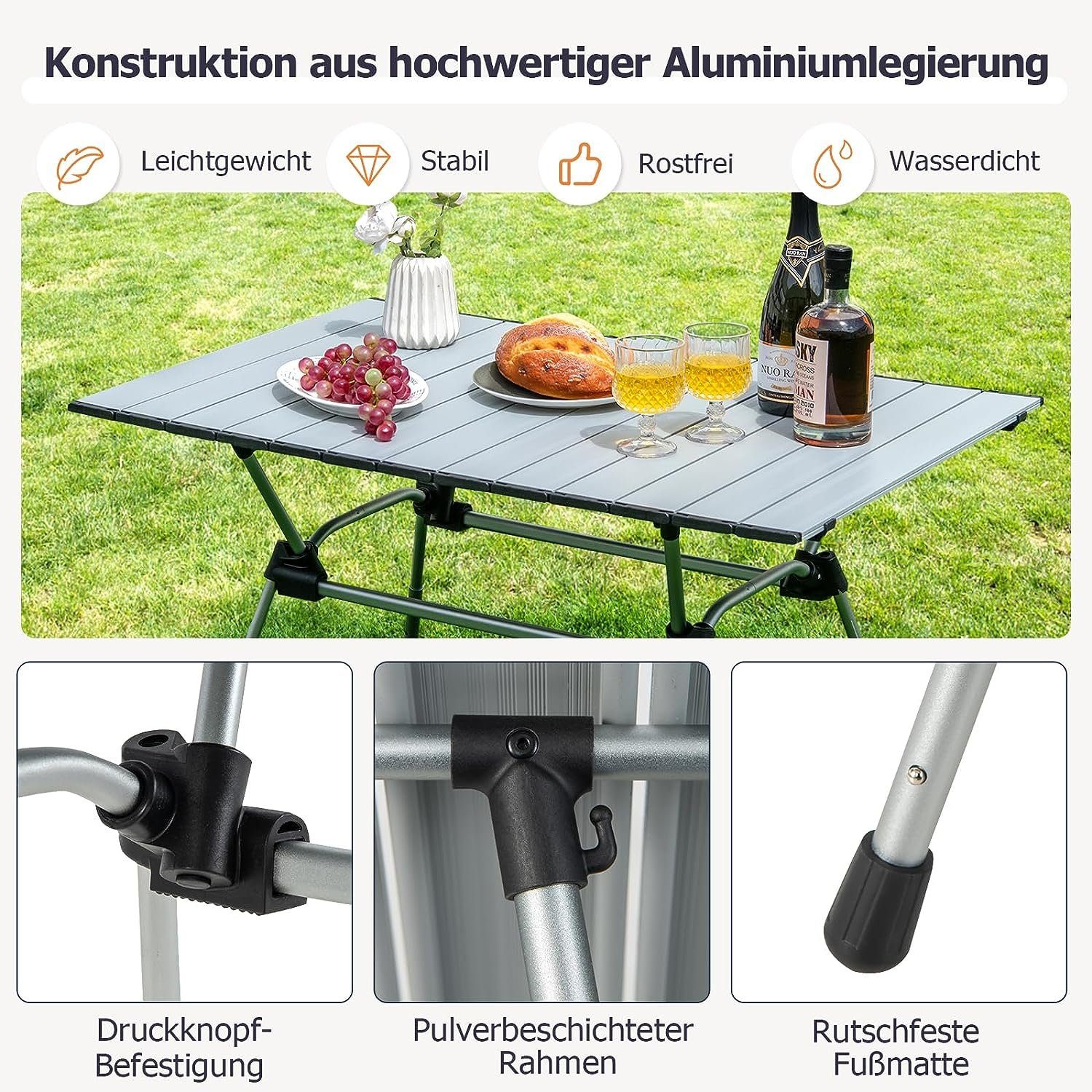 KOMFOTTEU Campingtisch Picknicktisch, aus Aluminium, klappbar & 4-stufig höhenverstellbar
