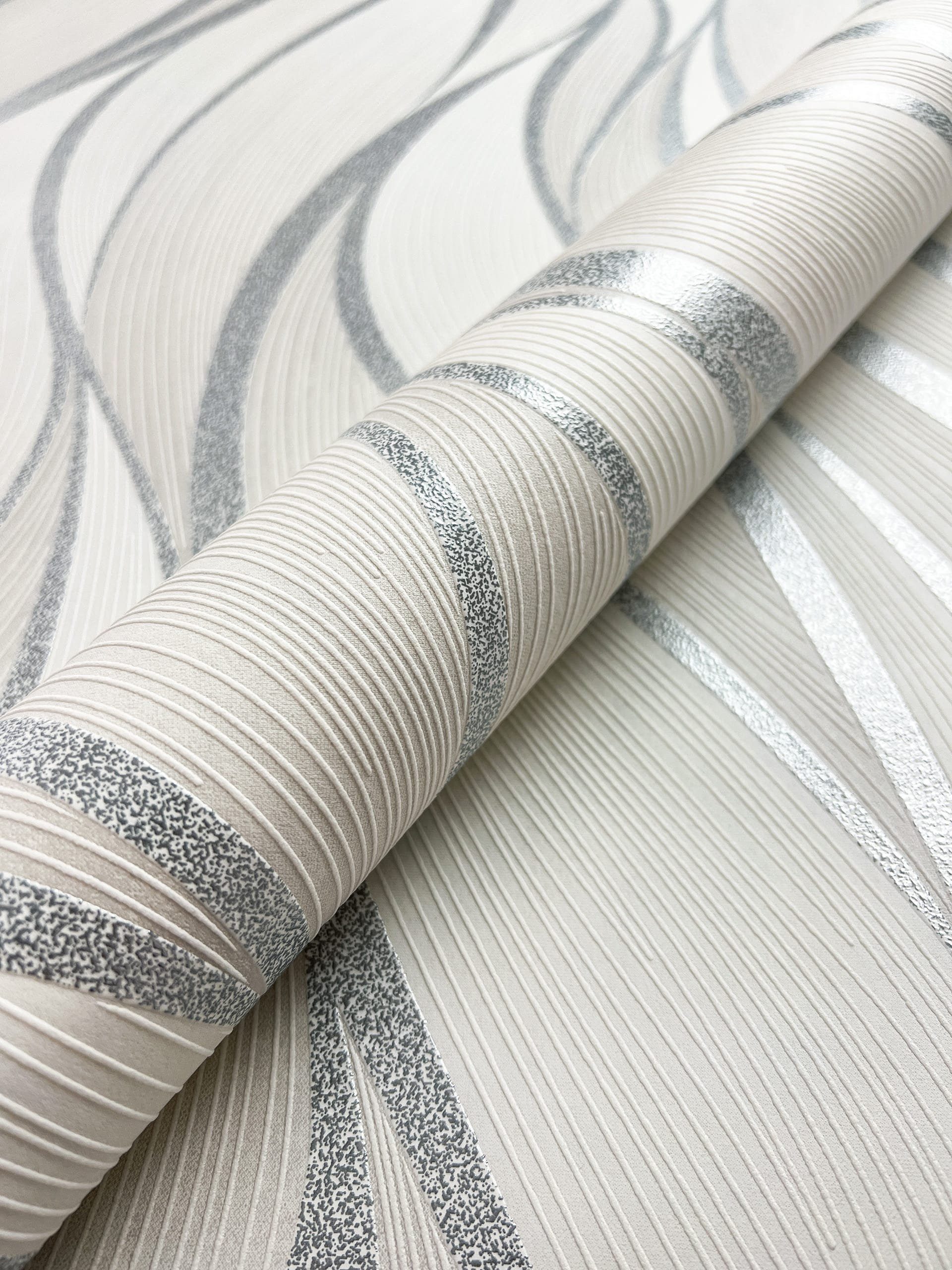 Newroom Vliestapete Faria Silver Tapete Streifentapete Wellen,Linien,Strukt günstig online kaufen