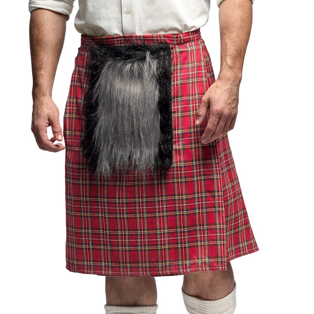 Party Factory Karorock Schottenrock MacKenzie rot – Verstellbarer Kilt mit Kunstpelz-Tasche