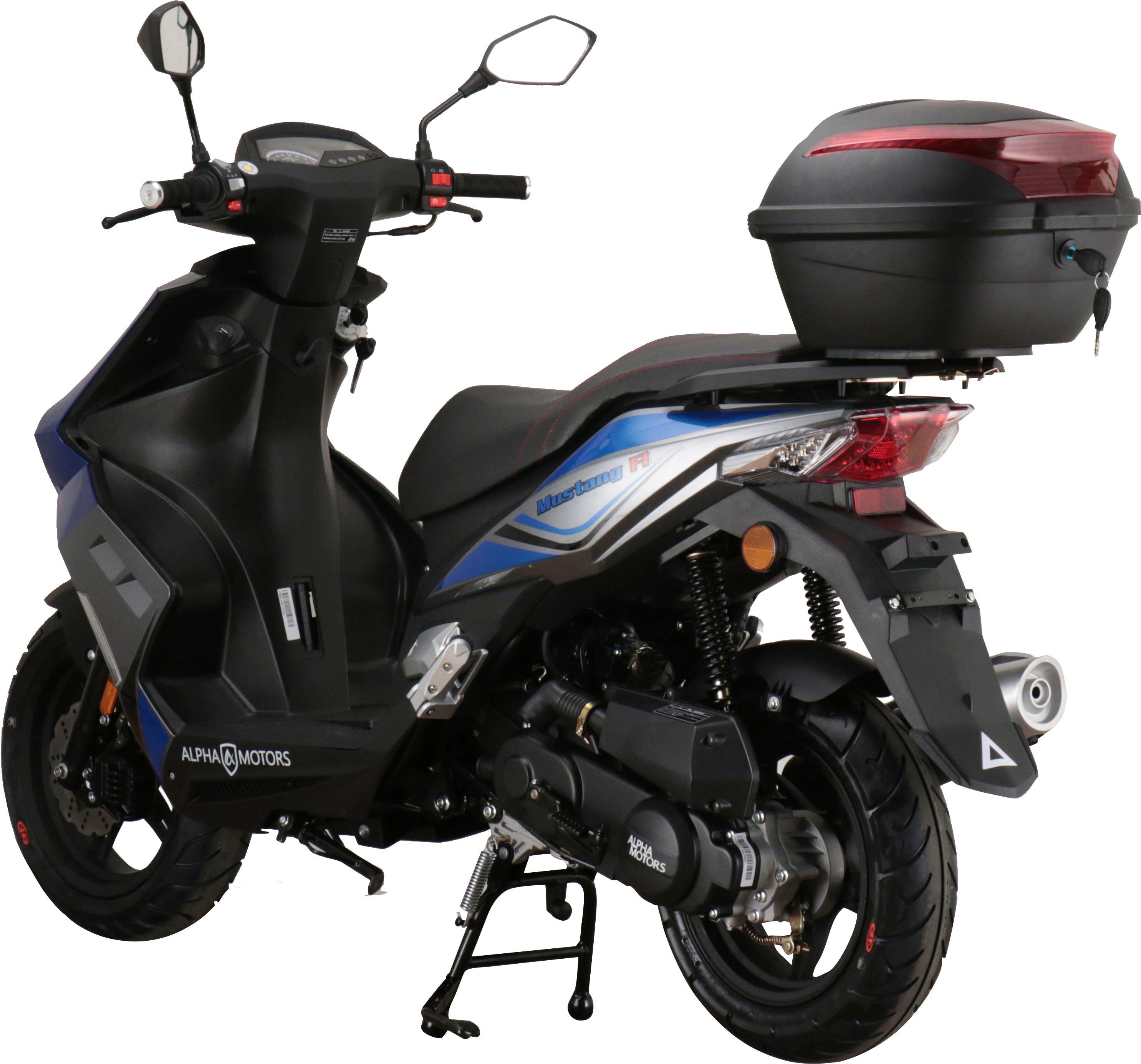 blau-grau inkl. Mustang Topcase), Alpha mit 50 Motors FI, Euro Topcase Motorroller 45 km/h, 5, ccm, (Set,