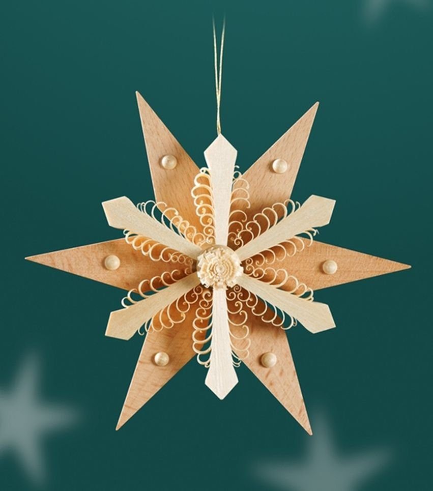 mit BxHxT=13x13x2cm Spanstern aus Holzstern Christbaumschmuck Baumbehang NEU, gestochenen Span