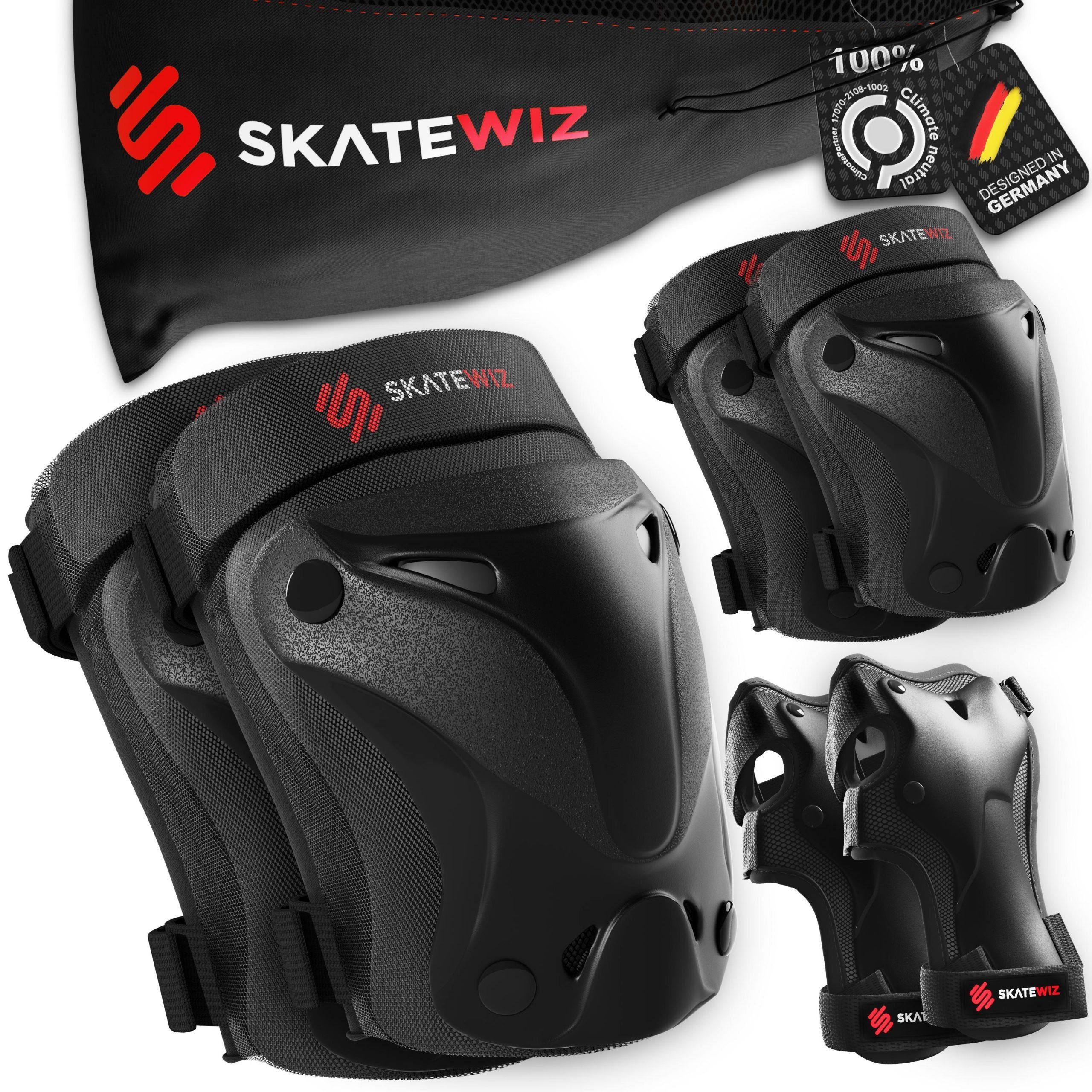 SKATEWIZ ProtektorenSet Schützer Inline Skates Protektoren für Kinder und Erwachsene Schoner
