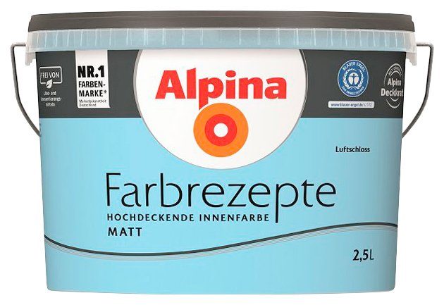 Alpina Wand- und Deckenfarbe Farbrezepte Luftschloss, Frisches Himmelblau, matt, 2,5 Liter