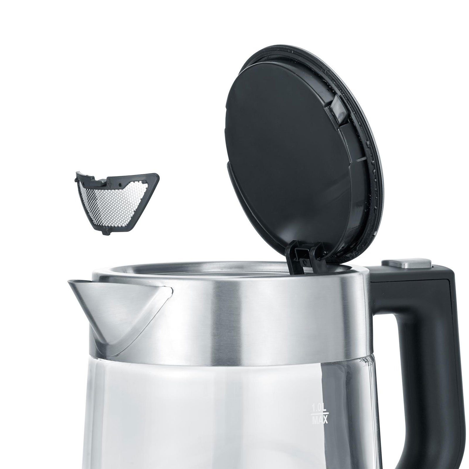 Severin Wasserkocher WK 3468 Glas-Wasserkocher, 2200 W, 360° central-cordless-system, 1-Hand-Bedienung,Kompakt – Bild 4 von 5