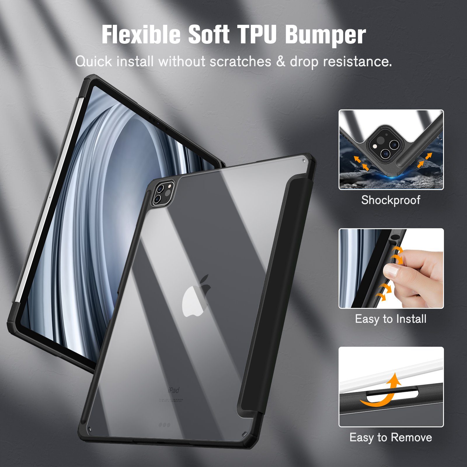 Fintie Tablet-Hülle für iPad Pro 12.9 2022 (6. Generation)/ iPad Pro 12.9 2021/2020/2018, mit Stifthalter-Hülle mit transparenter Hartschale auf der Rückseite – Bild 4 von 5