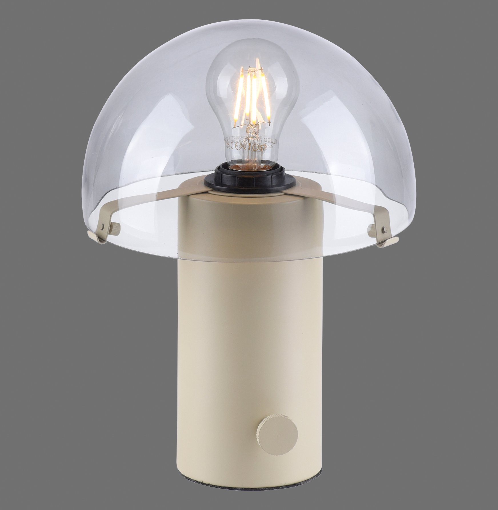 Tischlampe Ein-/Ausschalter, Leuchtmittel, E27, andas Pilzlampe Tischleuchte Drehschalter, Skickja, ohne skandinavisch beige/rauchglas